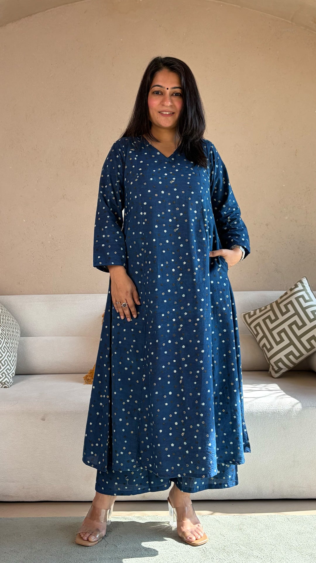 Indigo Stars Ajrakh Kali Kurta In Cotton