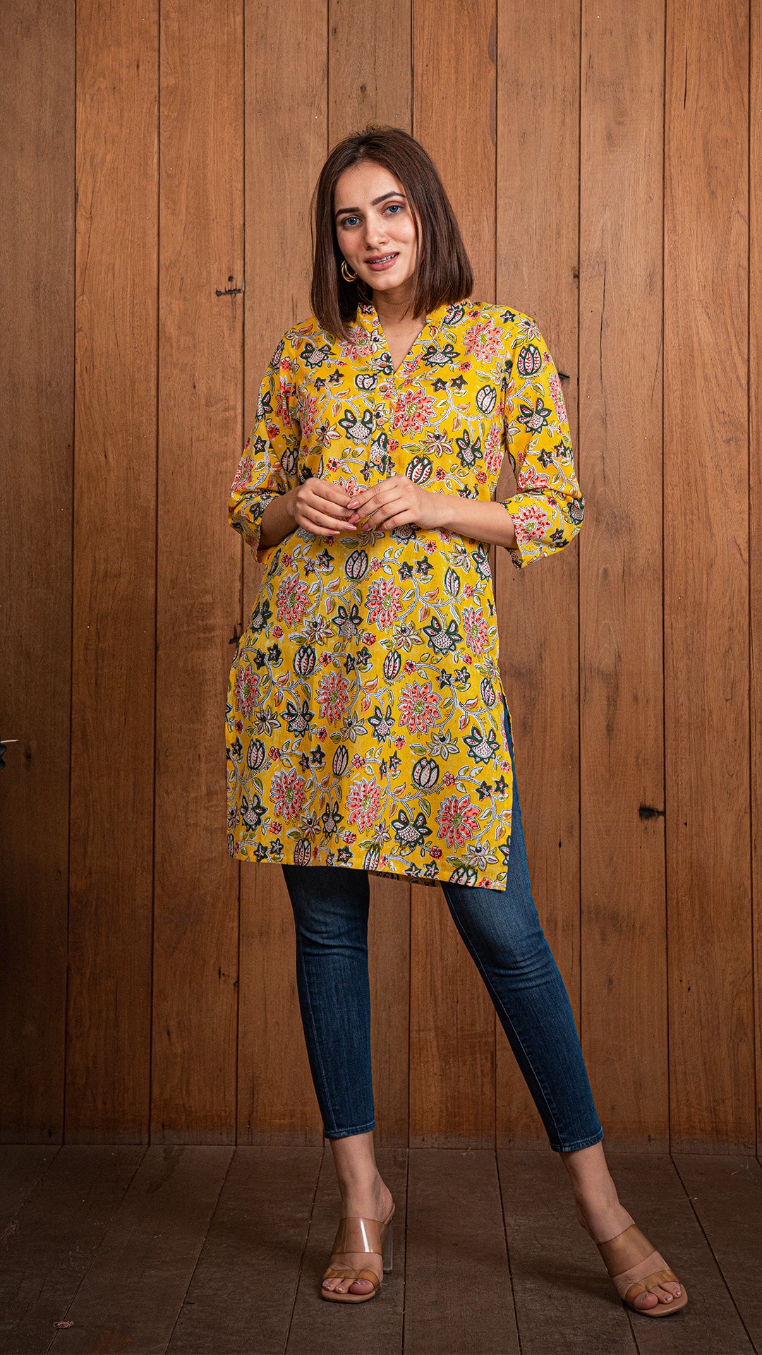 Nora Sanganeri Cotton Short Top - Yellow