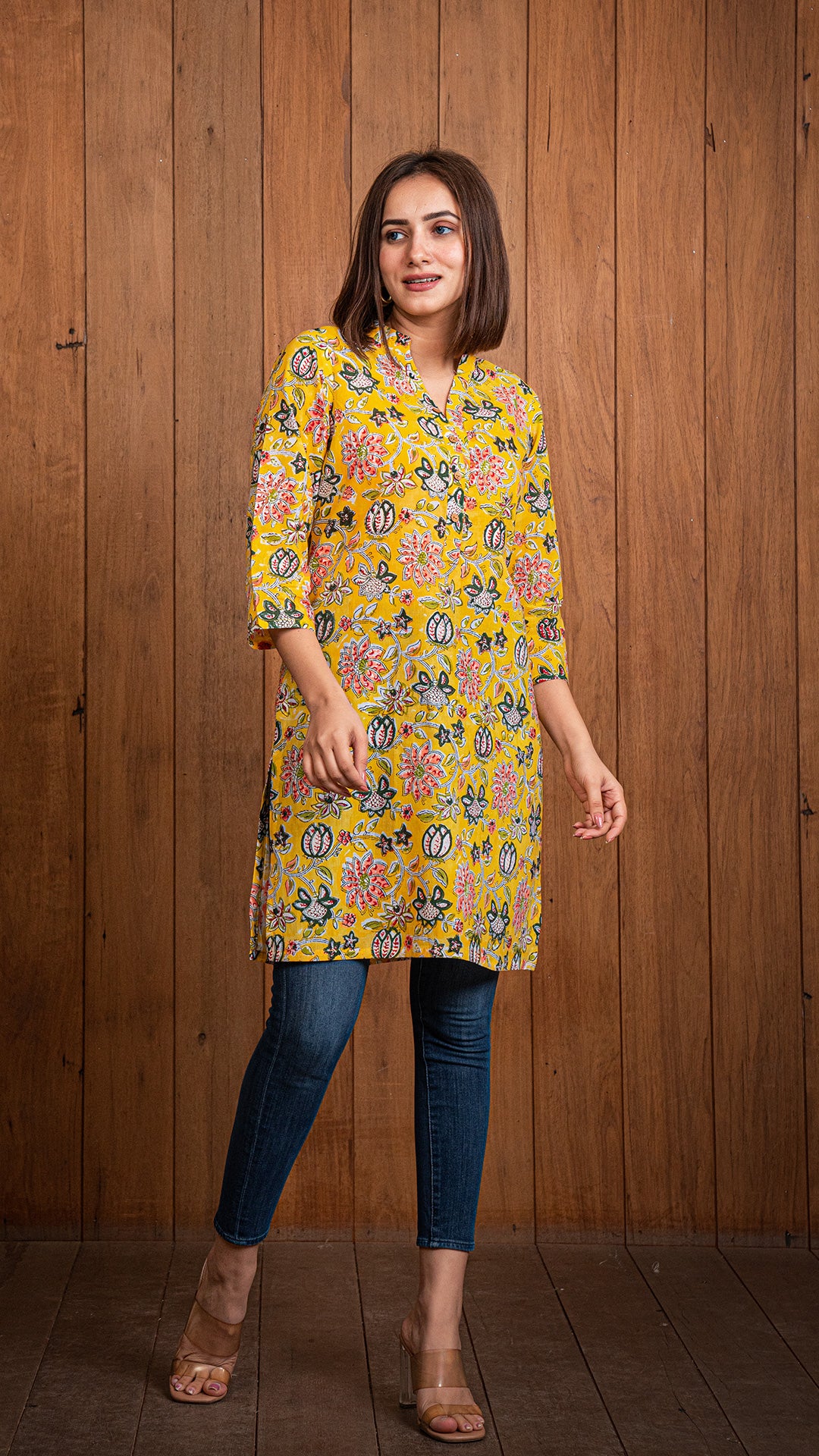 Nora Sanganeri Cotton Short Top - Yellow