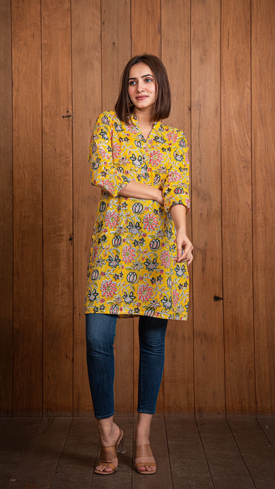 Nora Sanganeri Cotton Short Top - Yellow