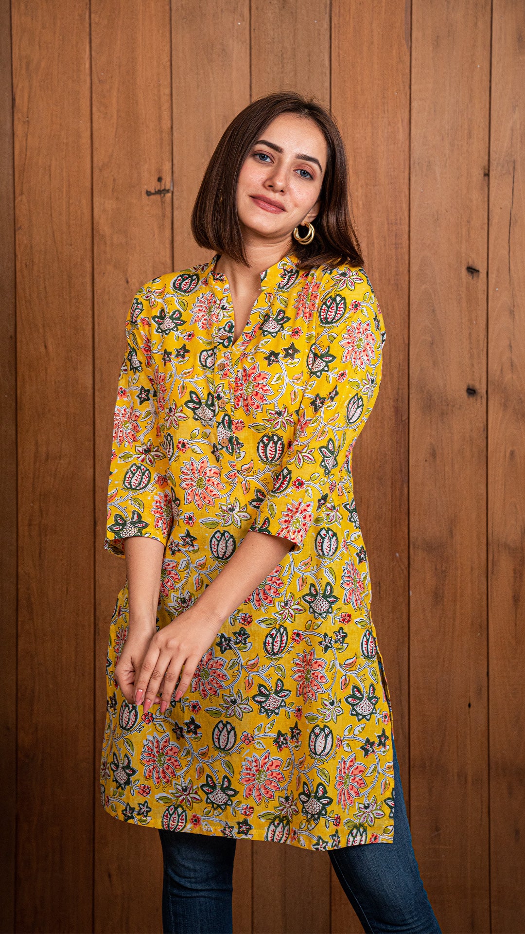 Nora Sanganeri Cotton Short Top - Yellow