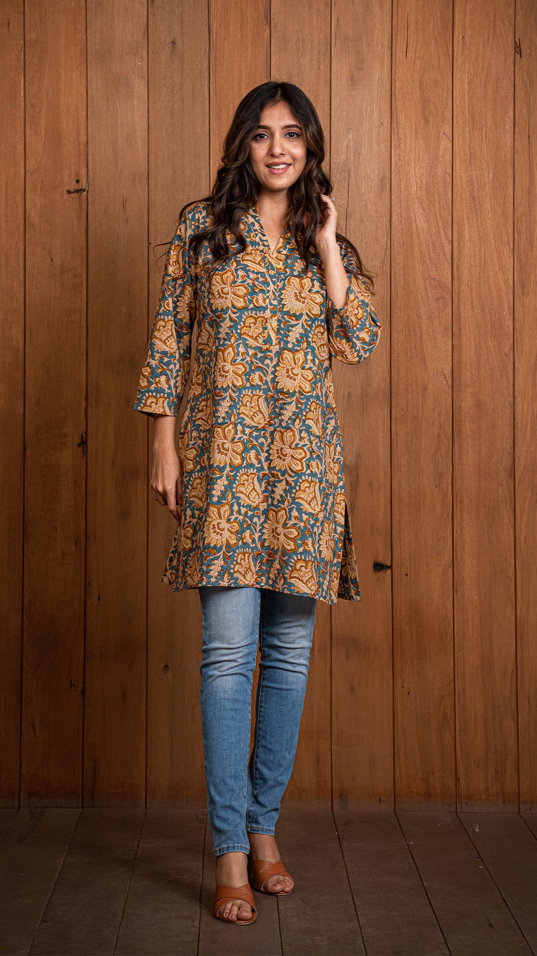 Nupur Sanganeri Cotton Short Top - Brown