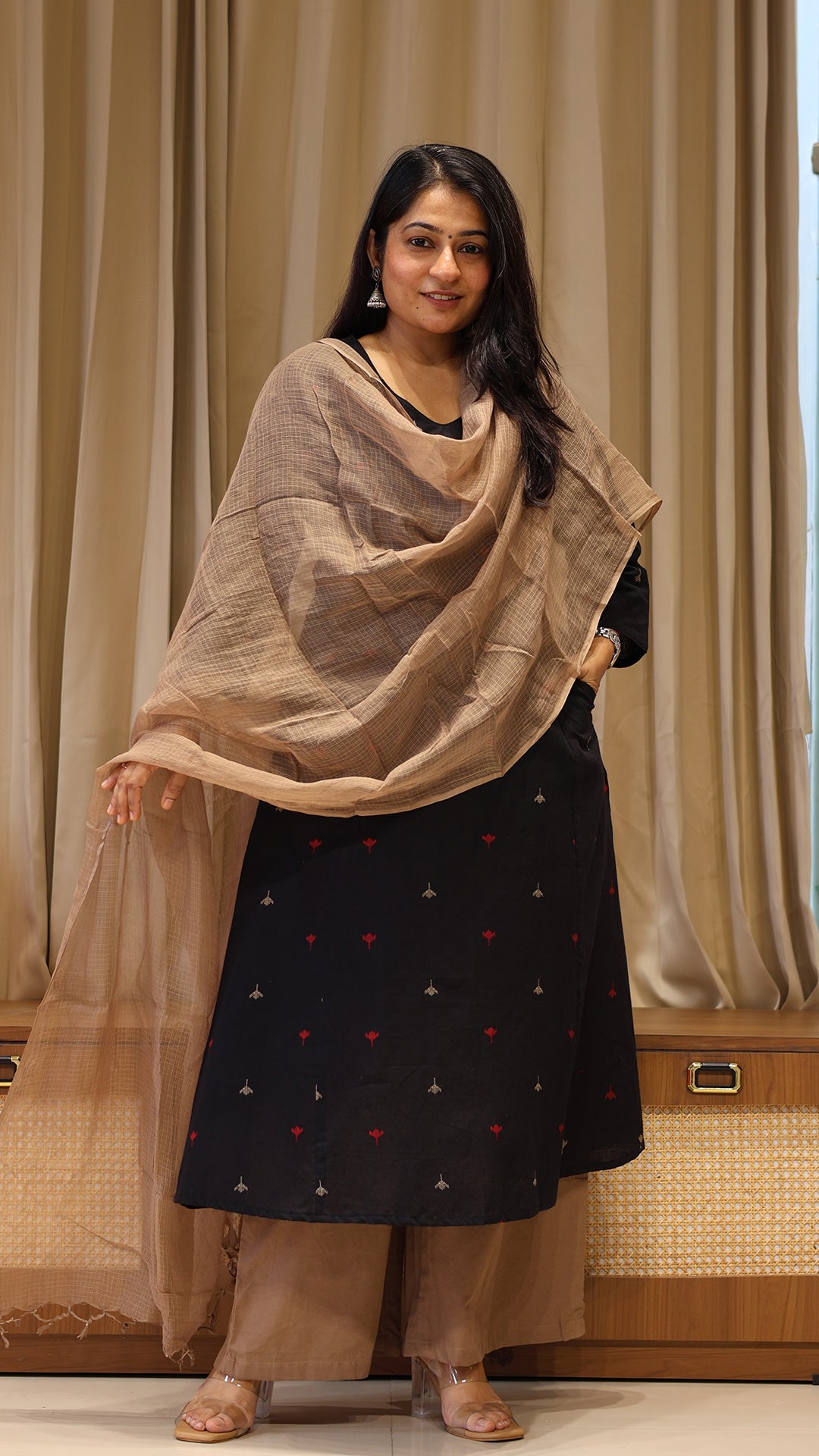 Swara Handwoven Cotton Kurta - Black