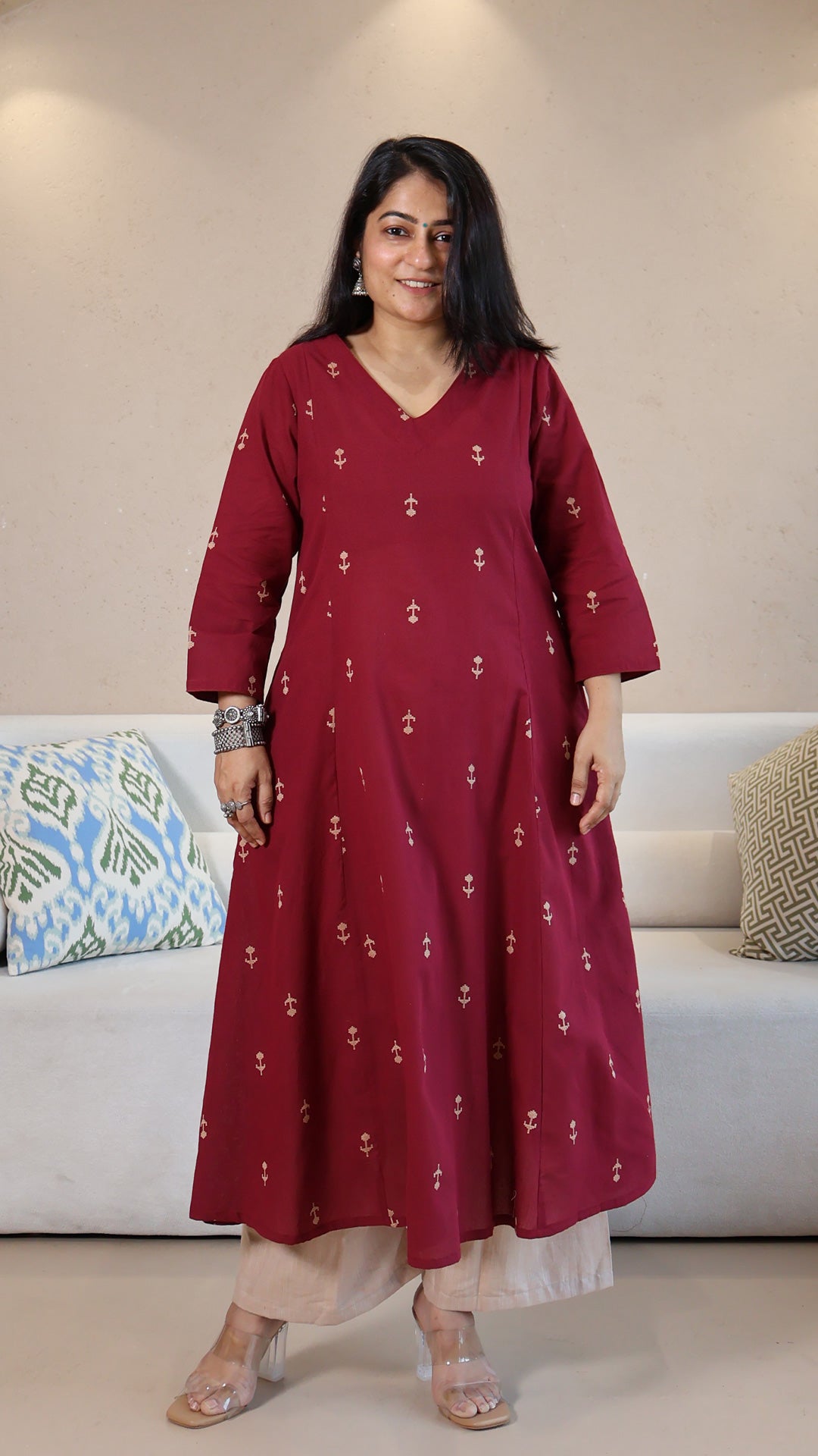 Kaaya Handwoven Cotton Kurta - Maroon
