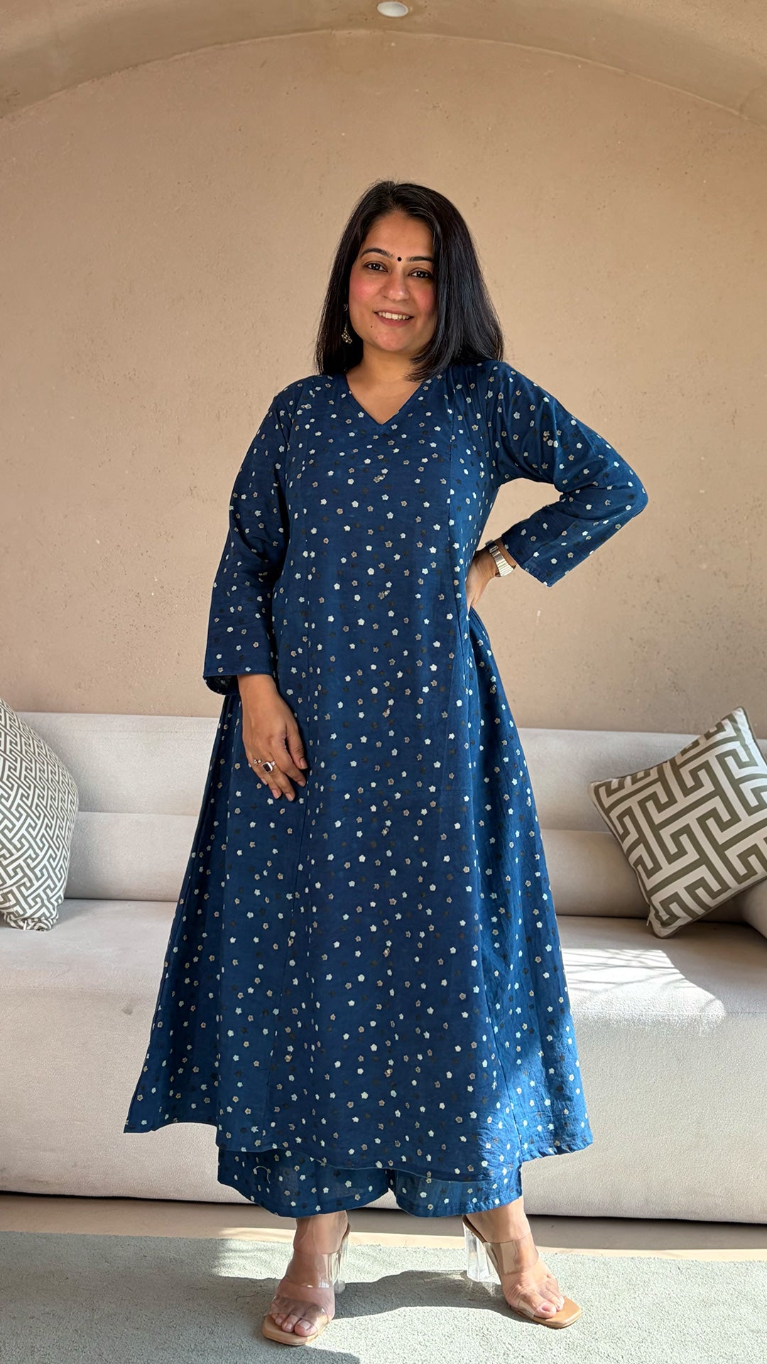 Indigo Stars Ajrakh Kali Kurta In Cotton