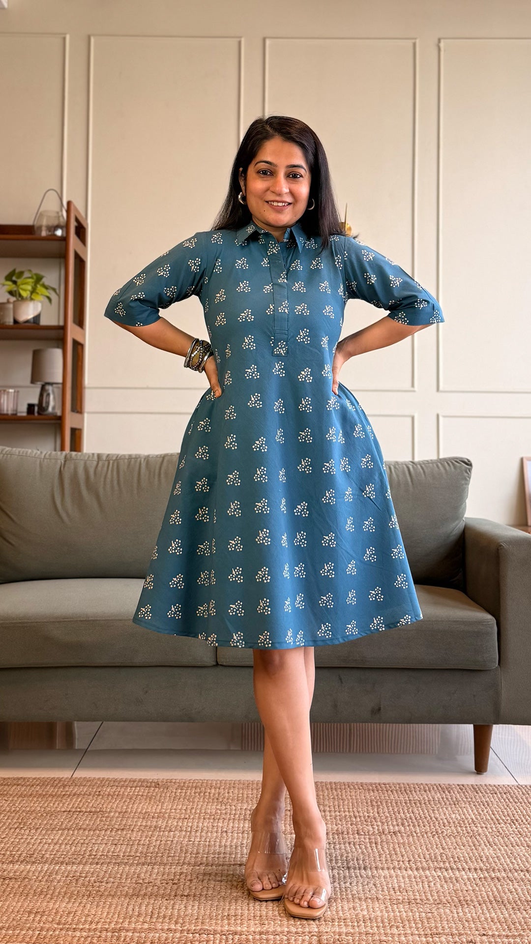 Huma Cotton Skater Dress - Blue