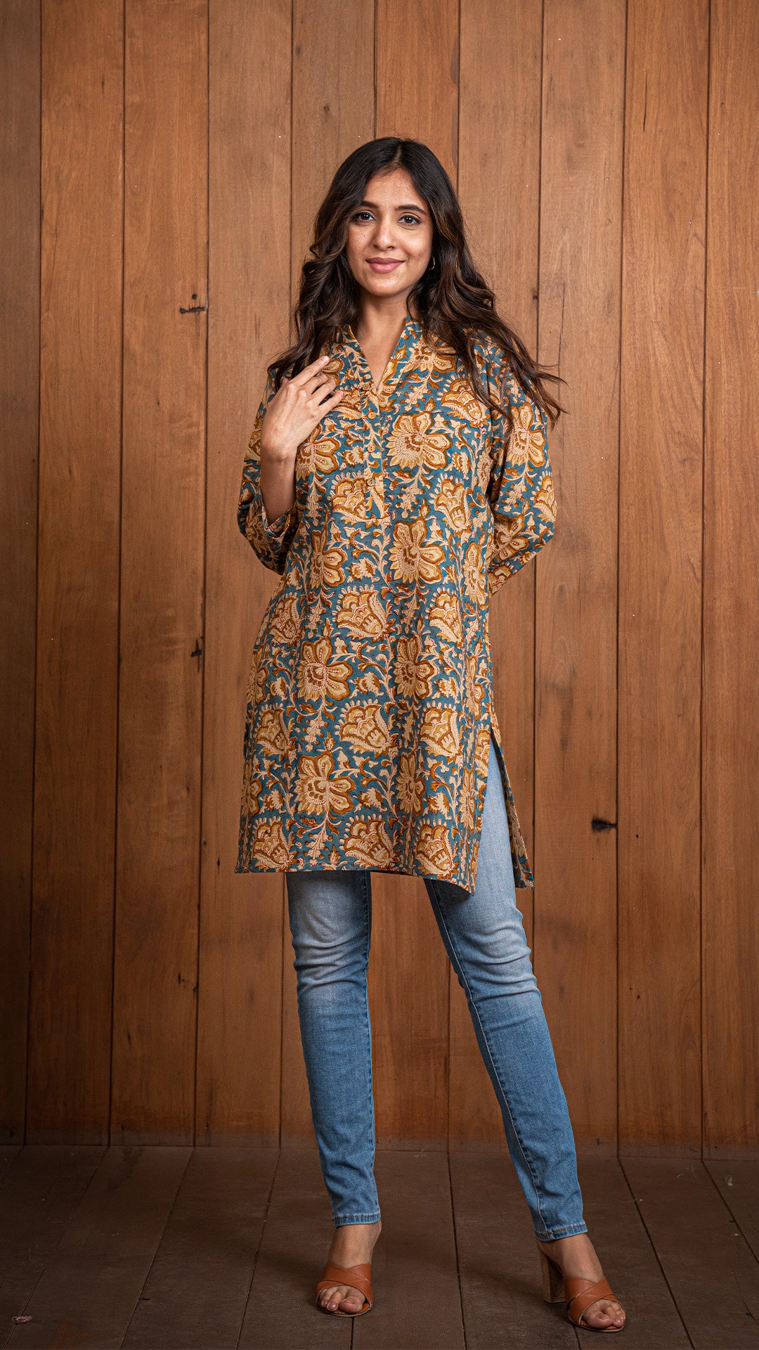 Nupur Sanganeri Cotton Short Top - Brown