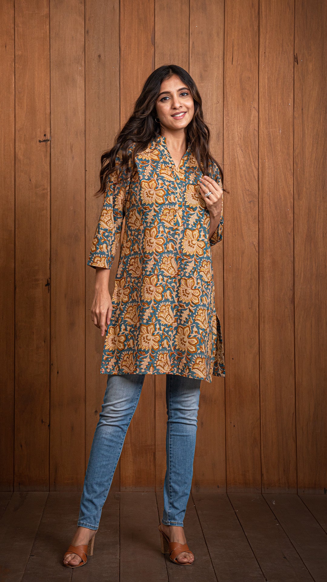 Nupur Sanganeri Cotton Short Top - Brown