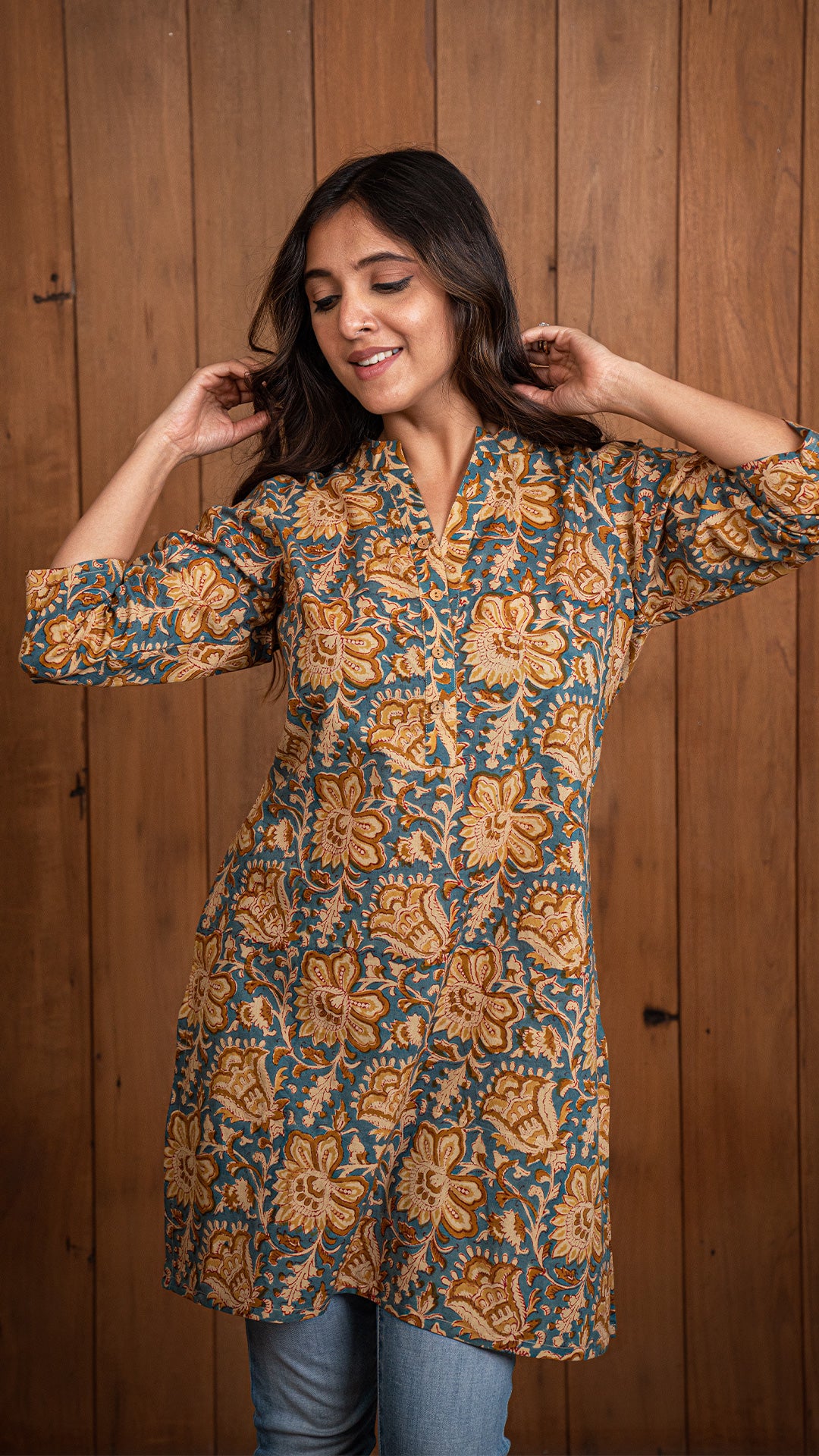 Nupur Sanganeri Cotton Short Top - Brown