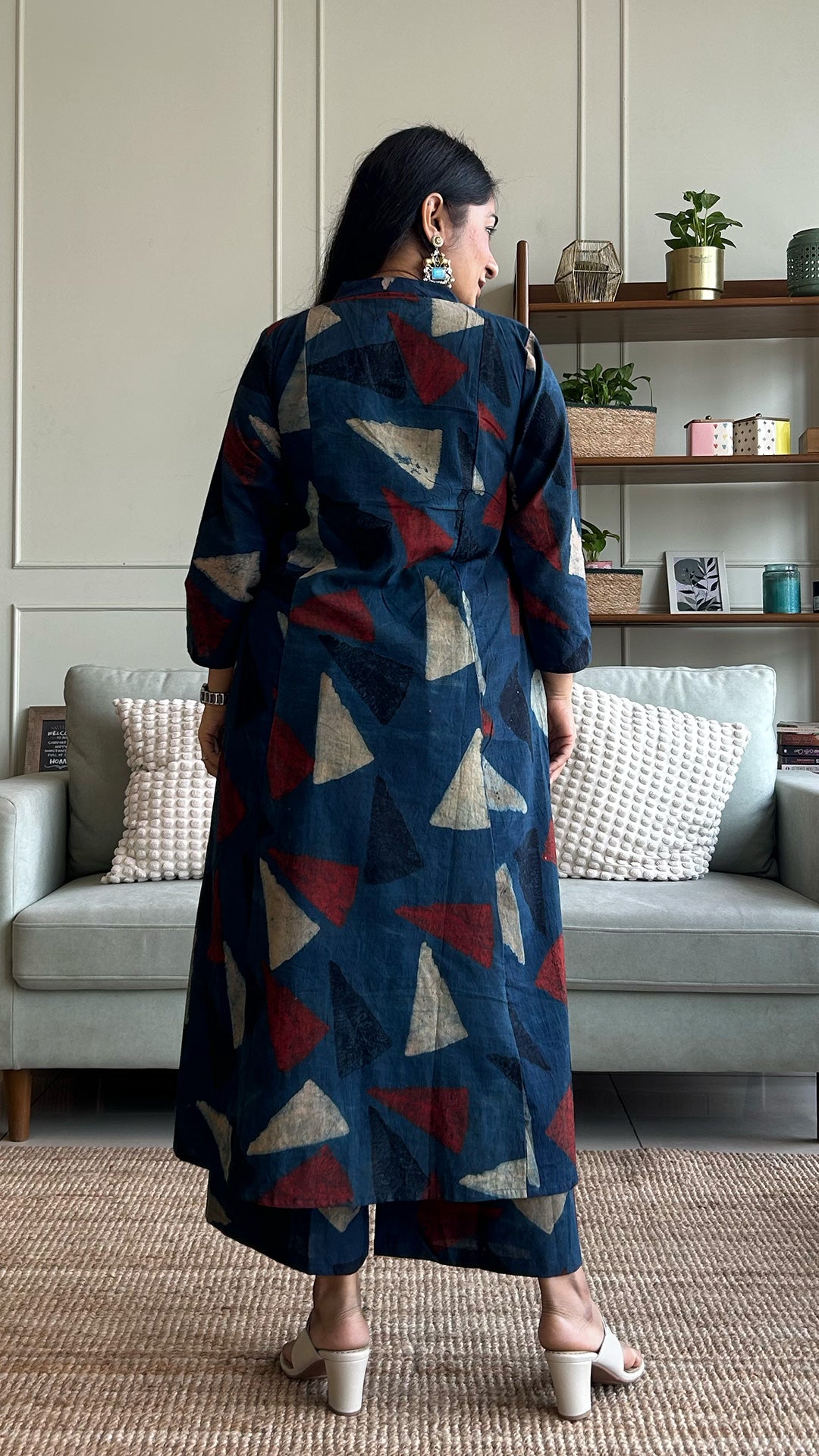 Mansi Ajrakh Handblock Kali Kurta - Indigo