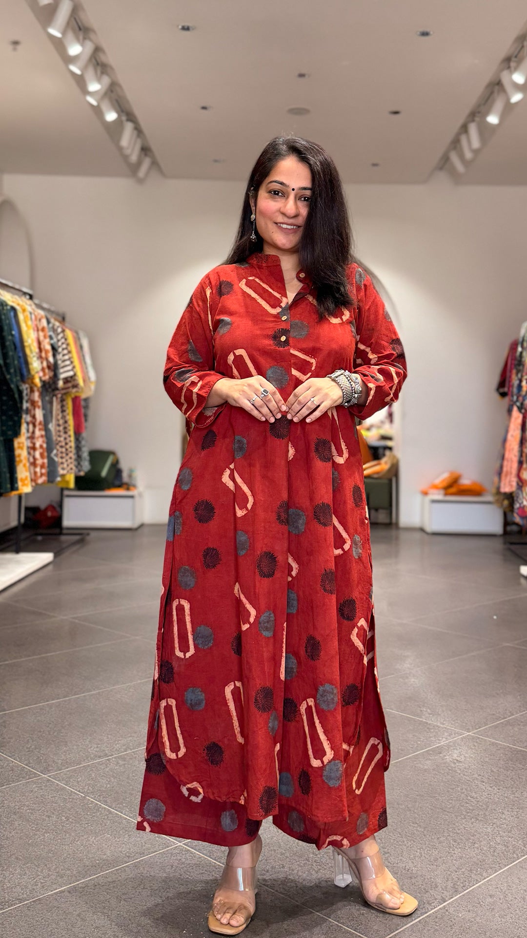 Antara Ajrakh Handblock Kurta In Cotton - Red