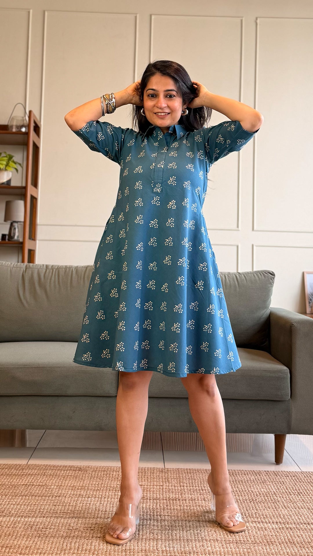 Huma Cotton Skater Dress - Blue