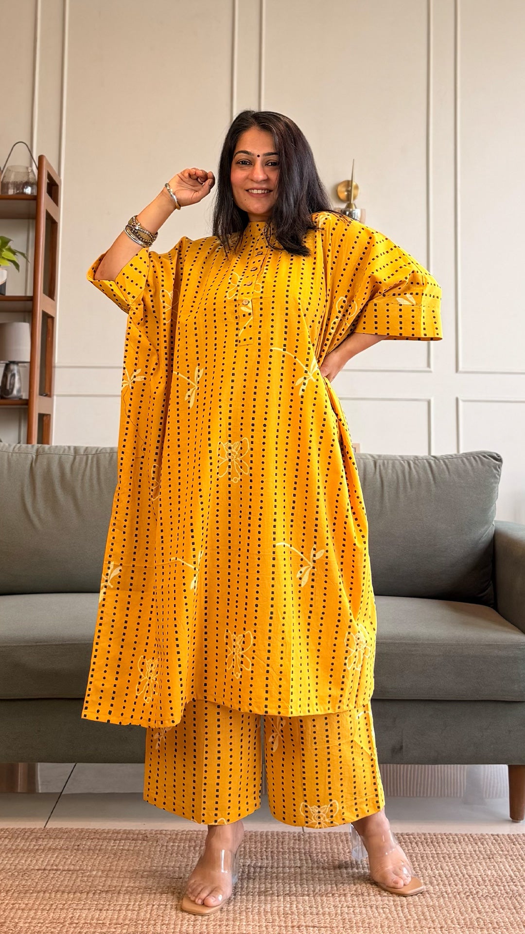 Aadvika Kaftan Co-ord In Cotton - Yellow