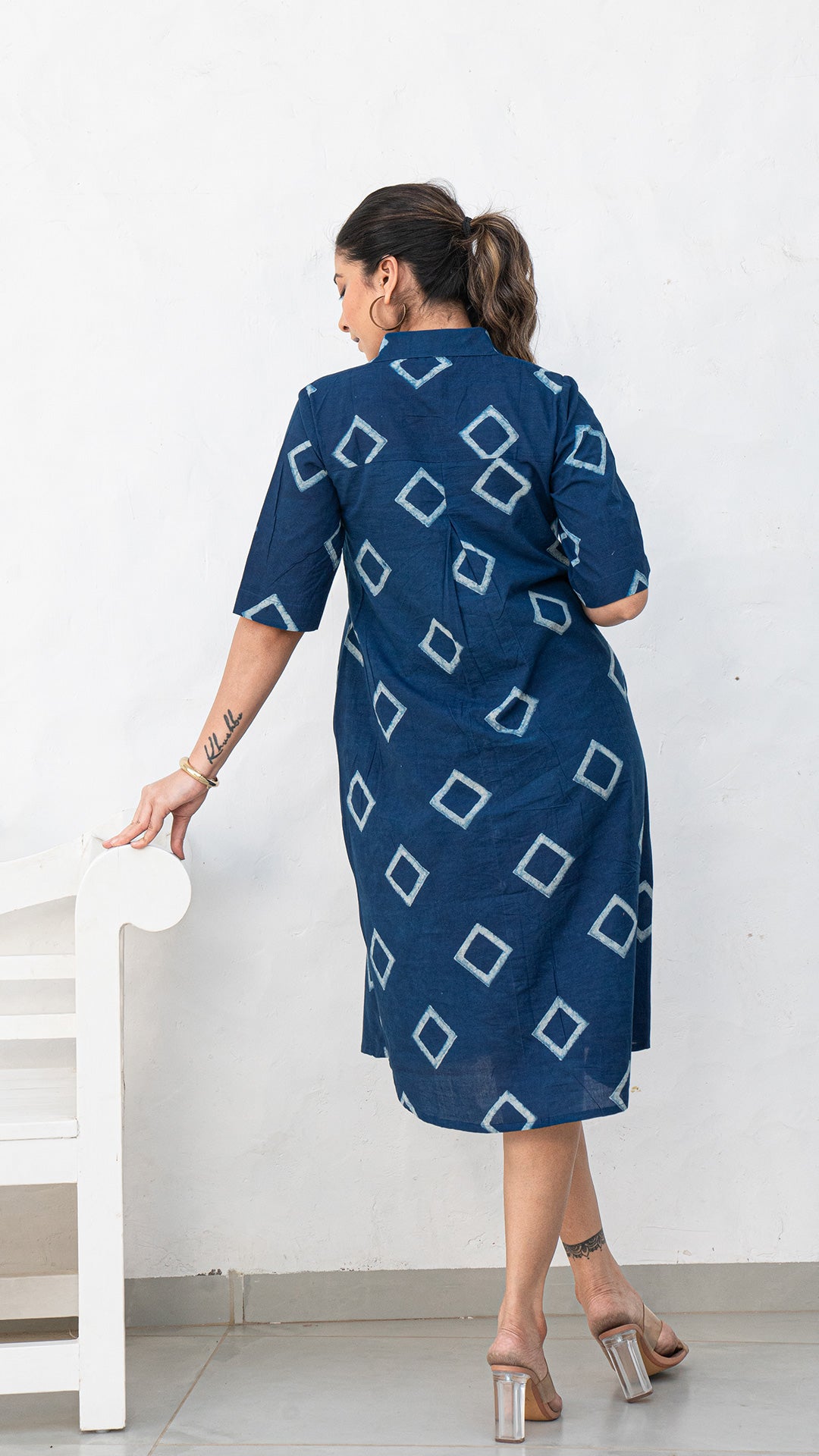 Aashna Indigo Hand Block Cotton Shirt Dress