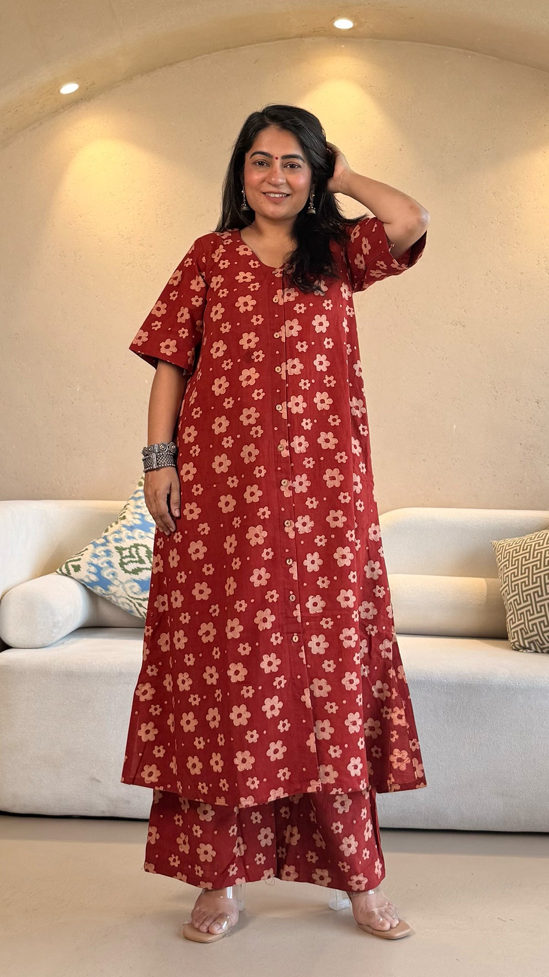 Jaanvi Ajrakh Cotton Co-ord - Red Floral