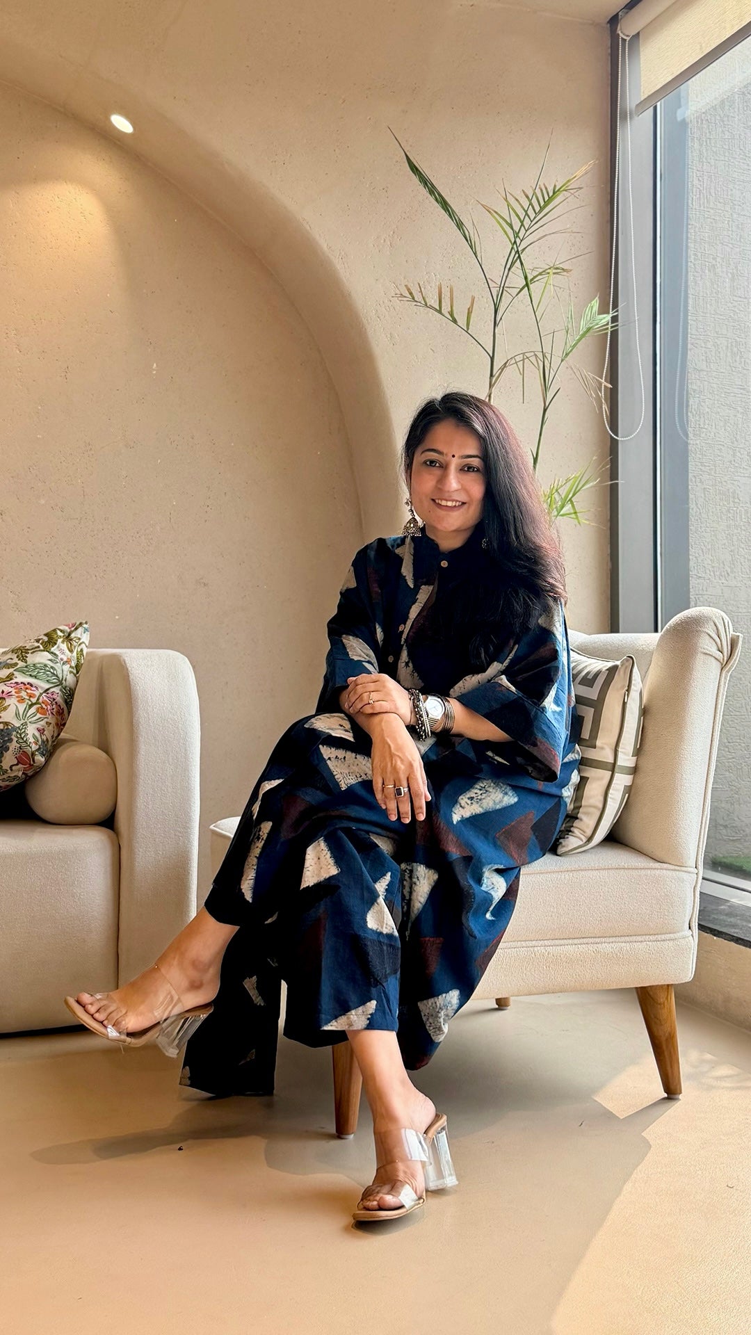 Minal Ajrakh Kaftan co-ord In Cotton - Indigo