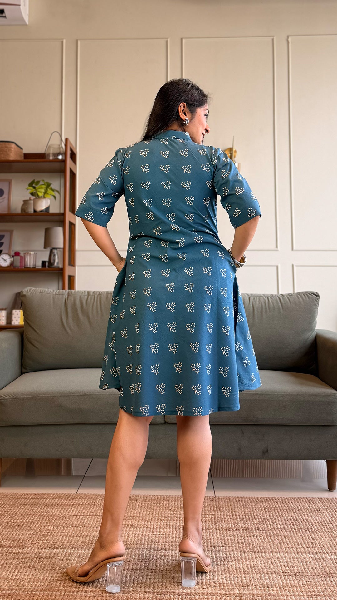 Huma Cotton Skater Dress - Blue
