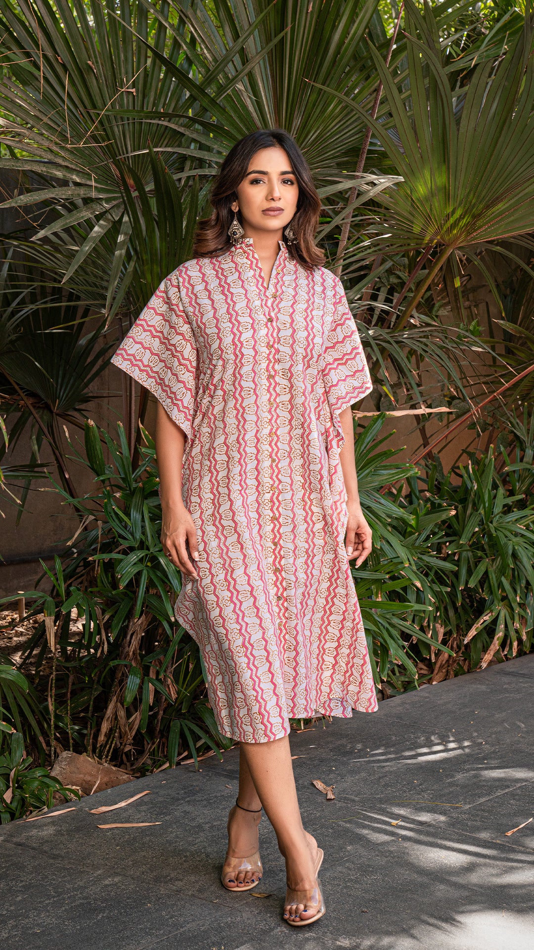 Hridanshi Sanganeri Print Cotton Kaftan - Pink