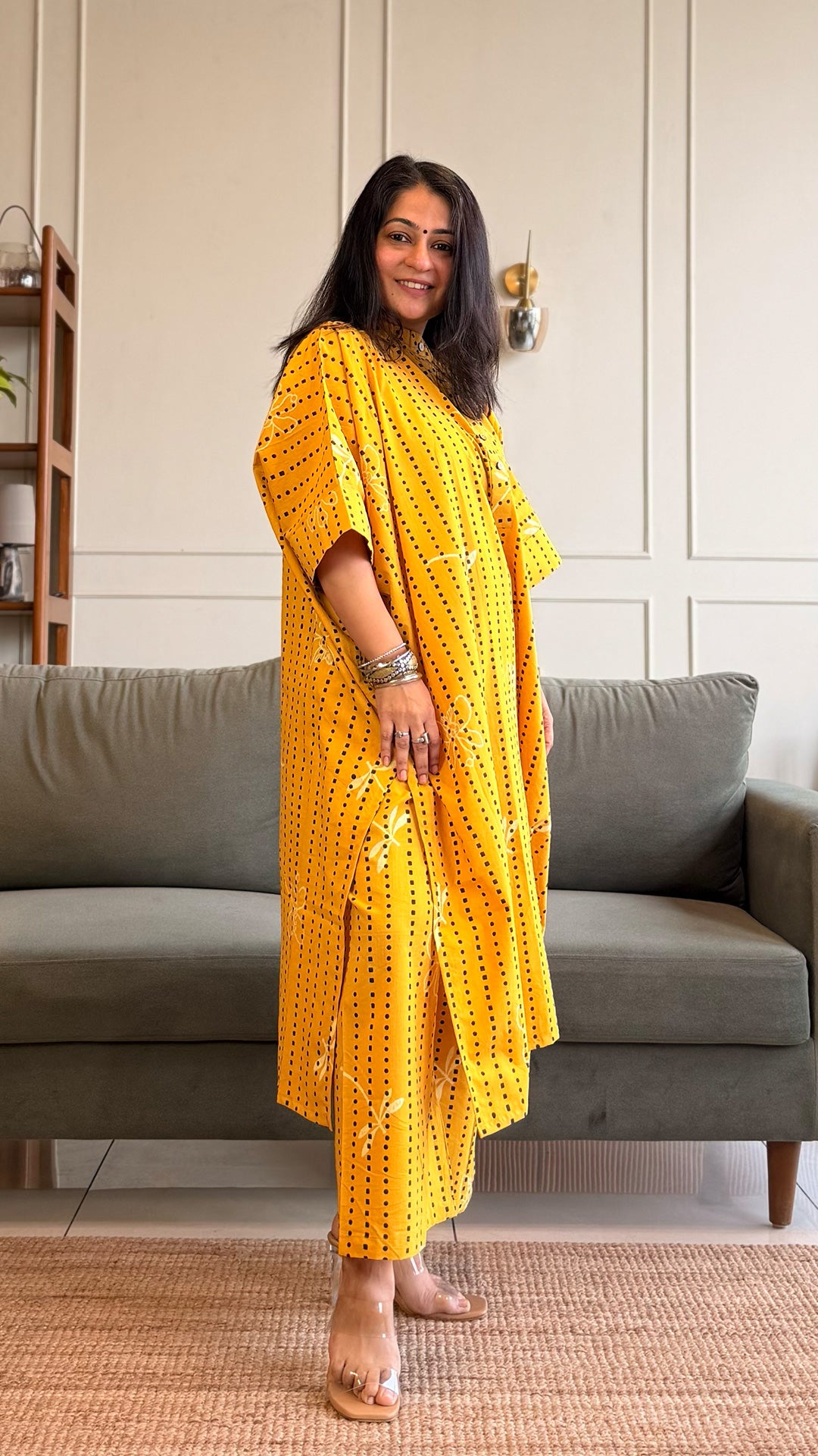 Aadvika Kaftan Co-ord In Cotton - Yellow