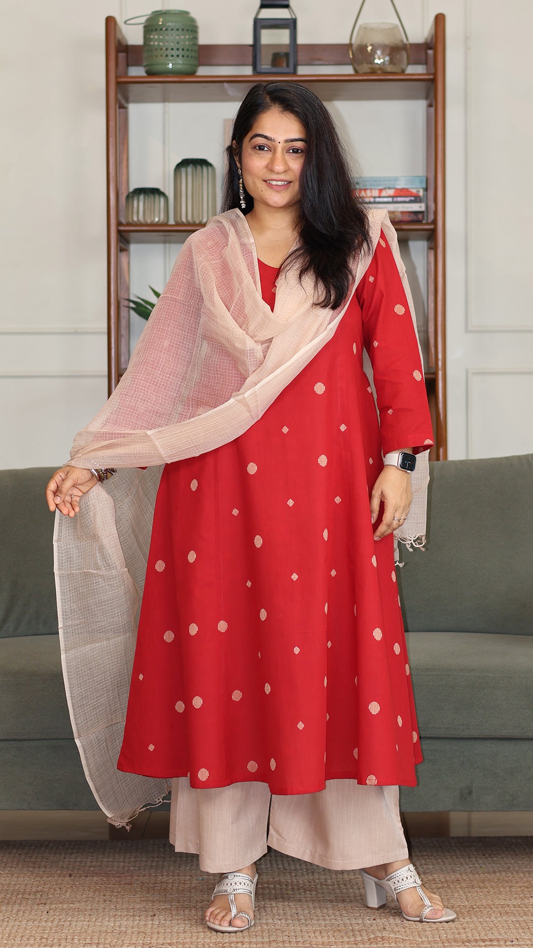 Saanj Handwoven Cotton Kurta - Red