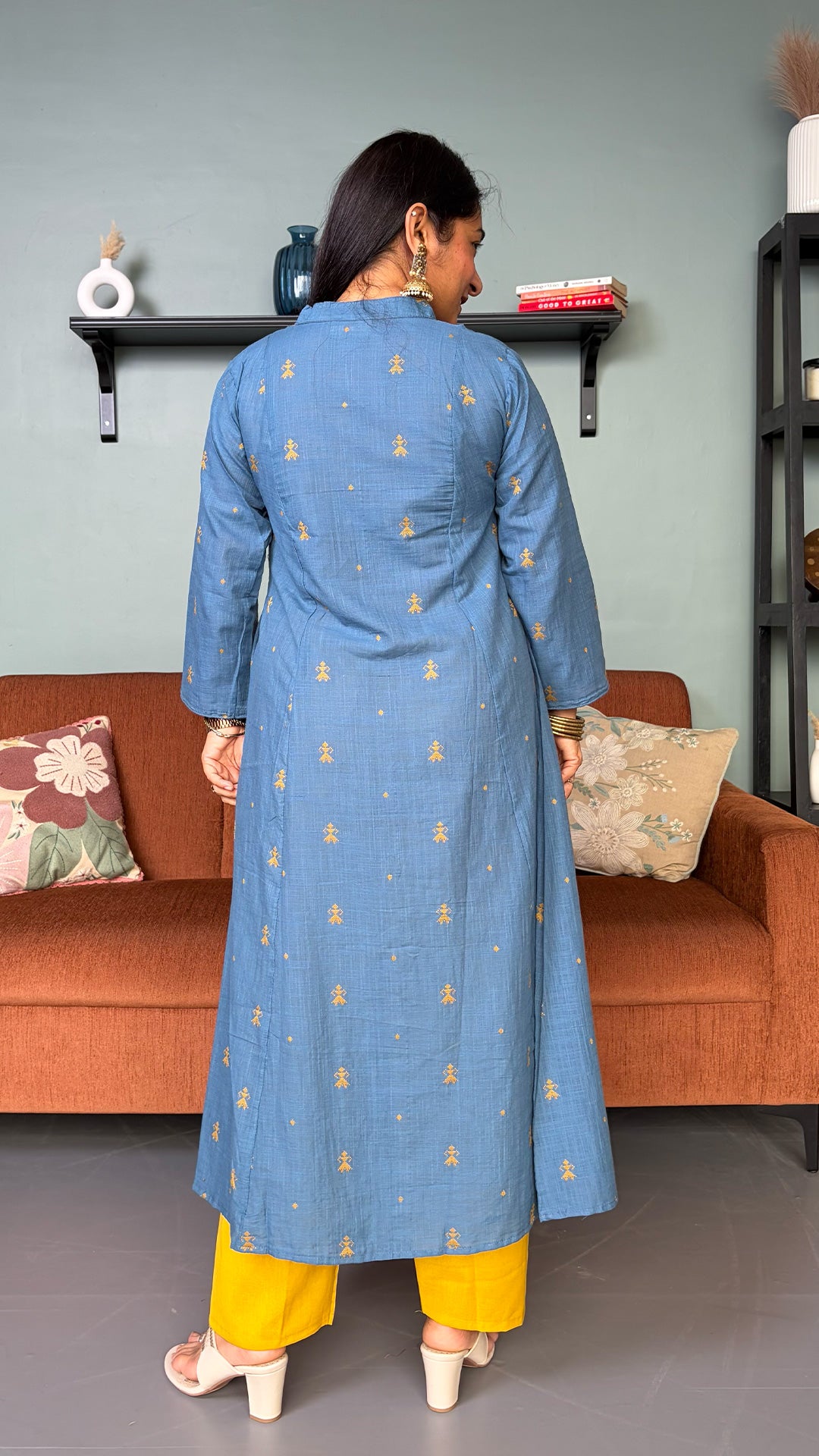 Natasha Blue Hand Woven Kali Cotton Kurta