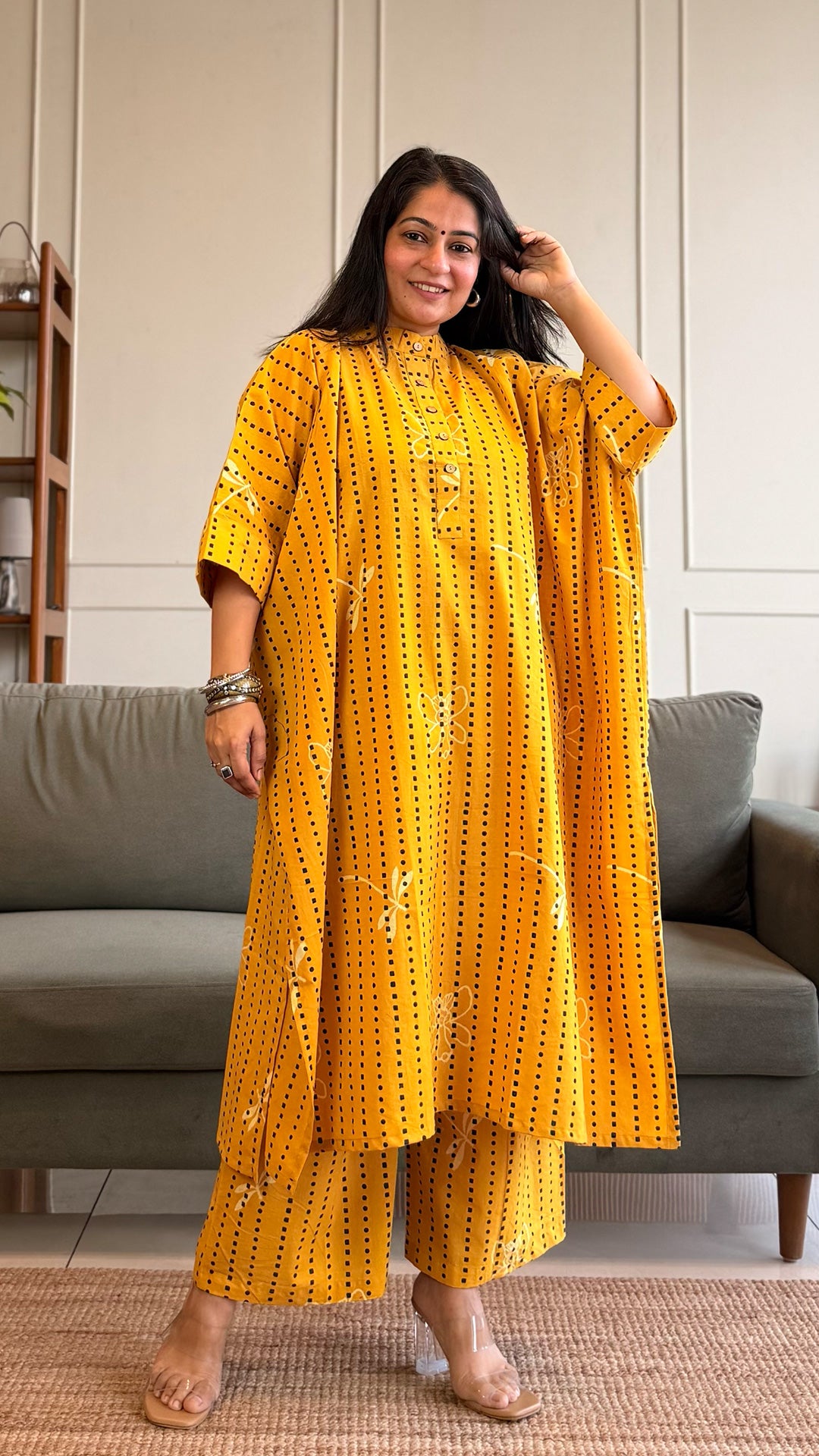 Aadvika Kaftan Co-ord In Cotton - Yellow