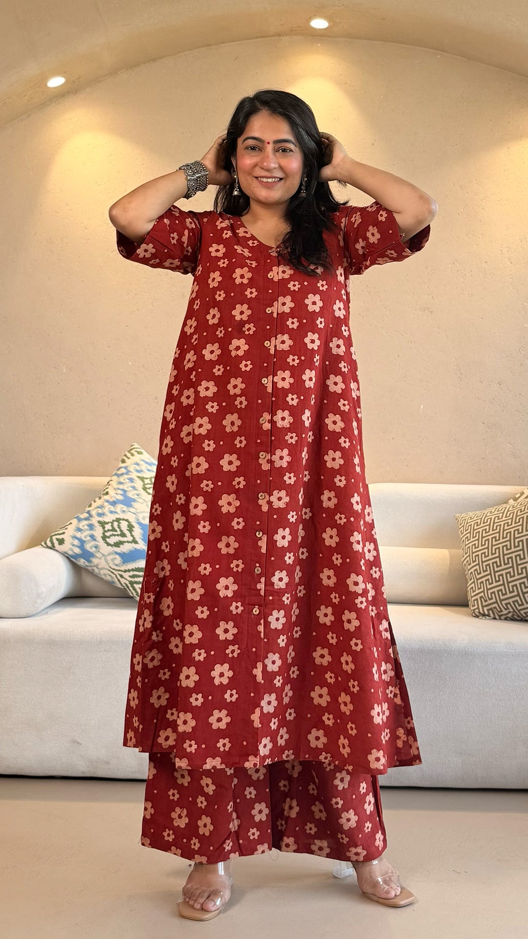 Jaanvi Ajrakh Cotton Co-ord - Red Floral
