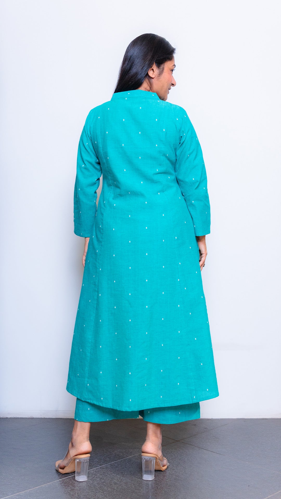 Freya Hand Woven Kali Cotton Kurta - Green