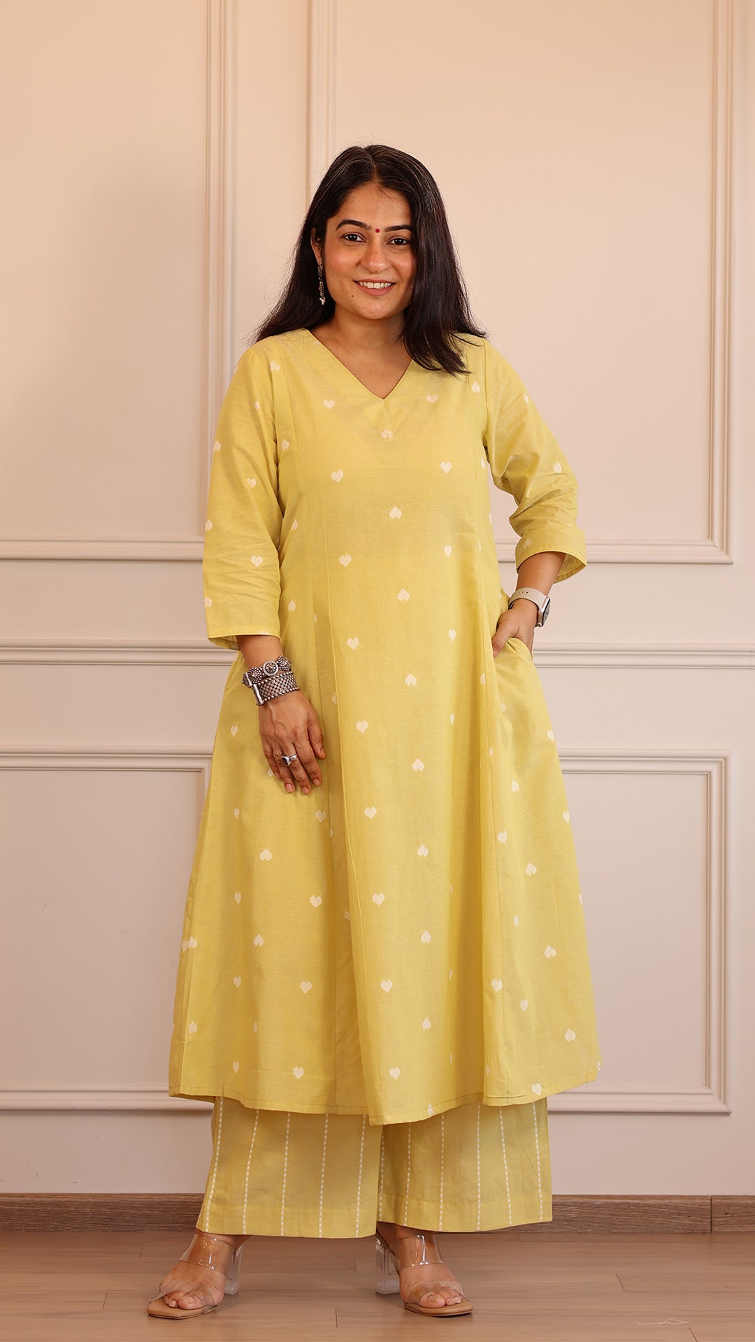 Hearts Handwoven Cotton Kurta - Yellow