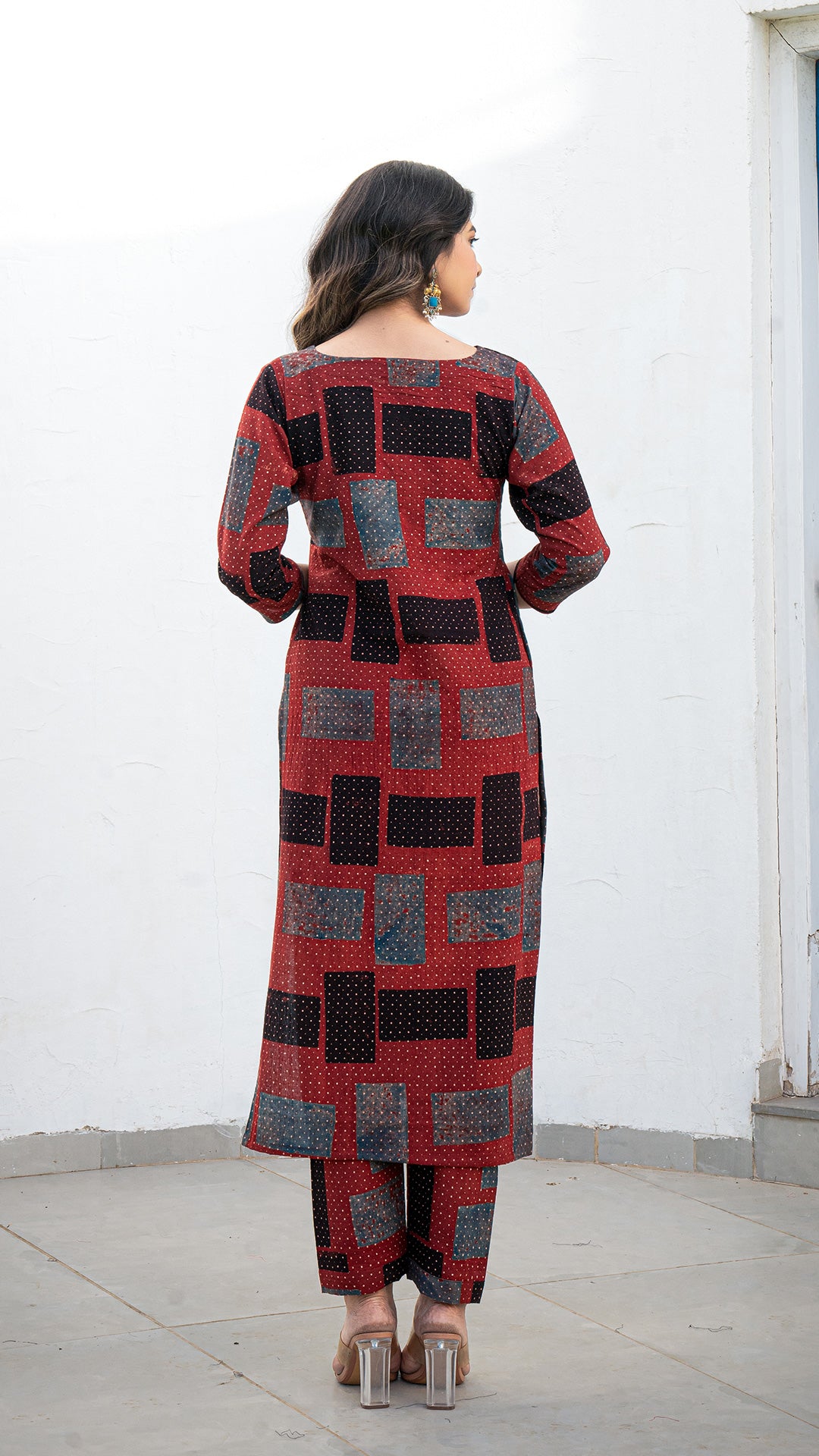 Aadhya Ajrakh Handblock Kurta - Brick Red