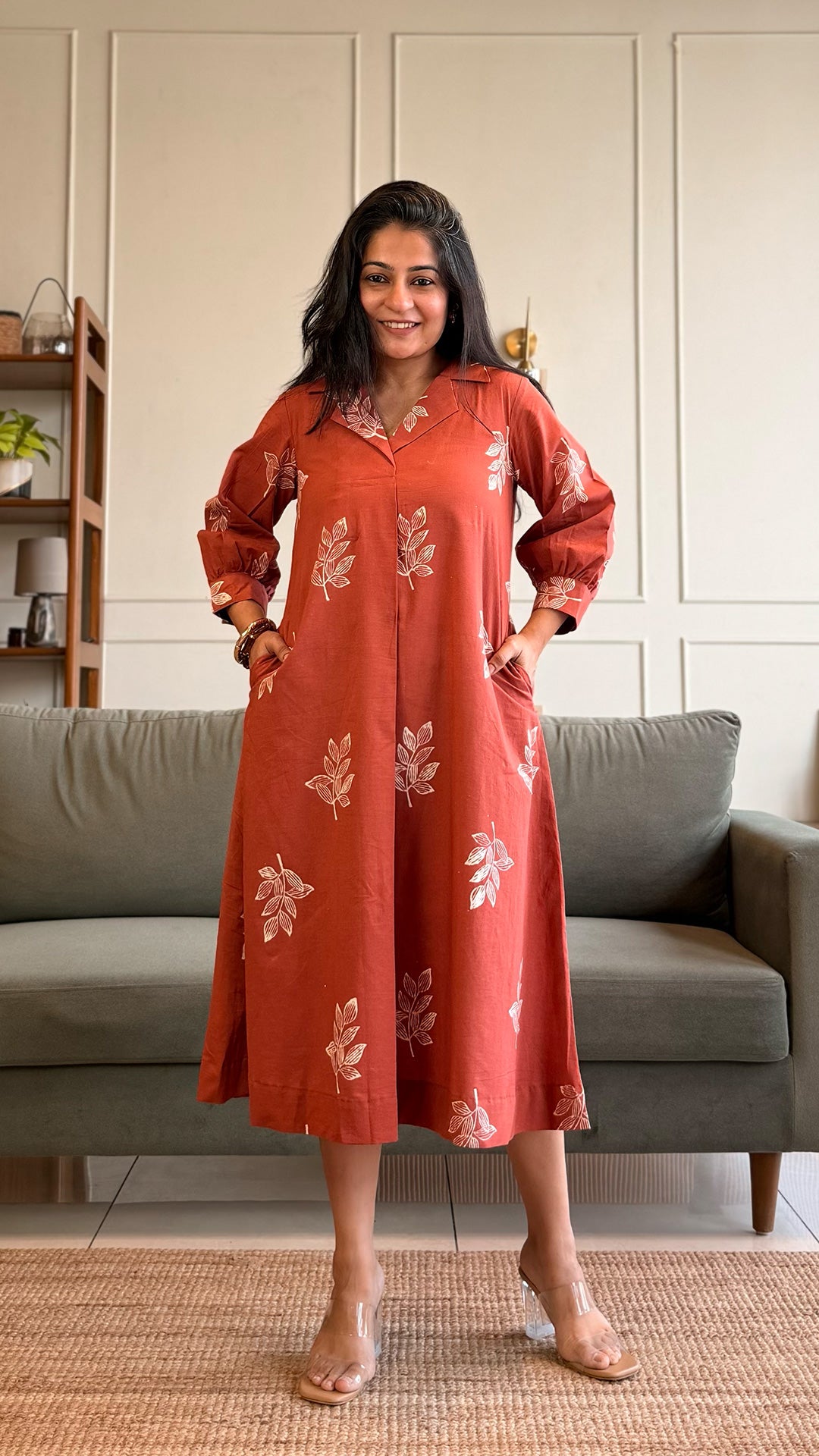 Julian Cotton Midi Dress - Rust