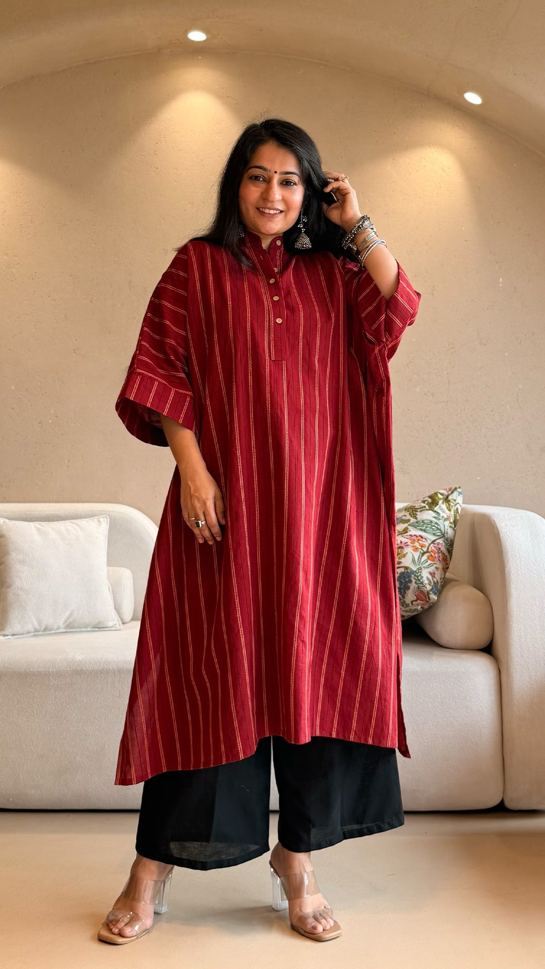 Kshiti handwoven kaftan co-ord - Maroon