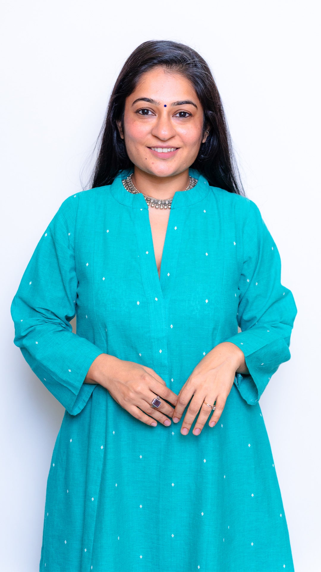 Freya Hand Woven Kali Cotton Kurta - Green