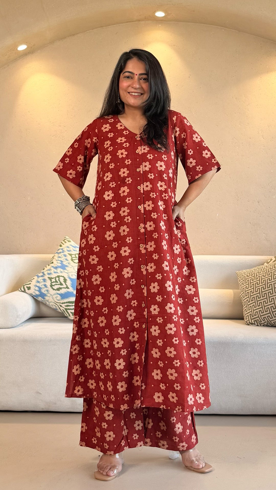Jaanvi Ajrakh Cotton Co-ord - Red Floral