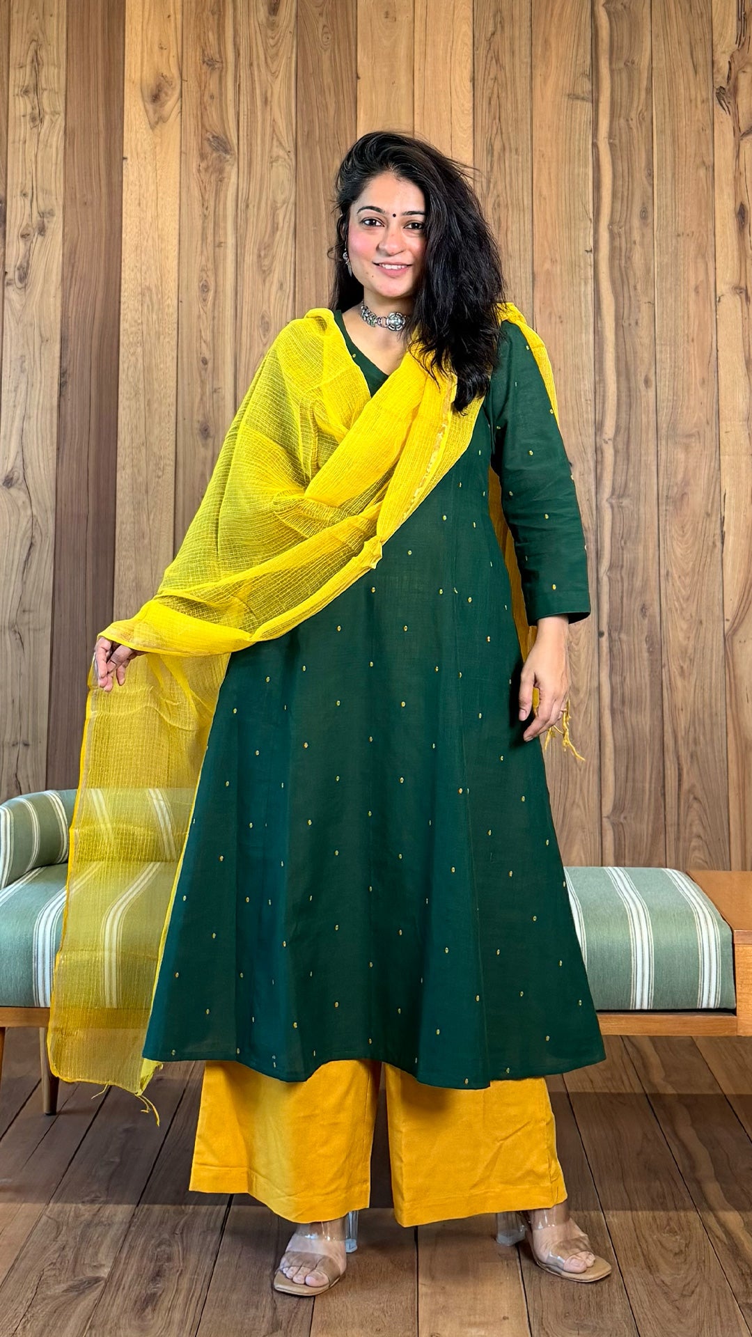 Anayata Handwoven Cotton Kurta- Dark Green