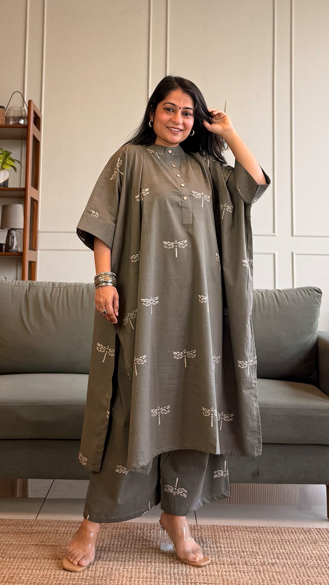 Rehana Kaftan Co-ord In Cotton - Slate Grey