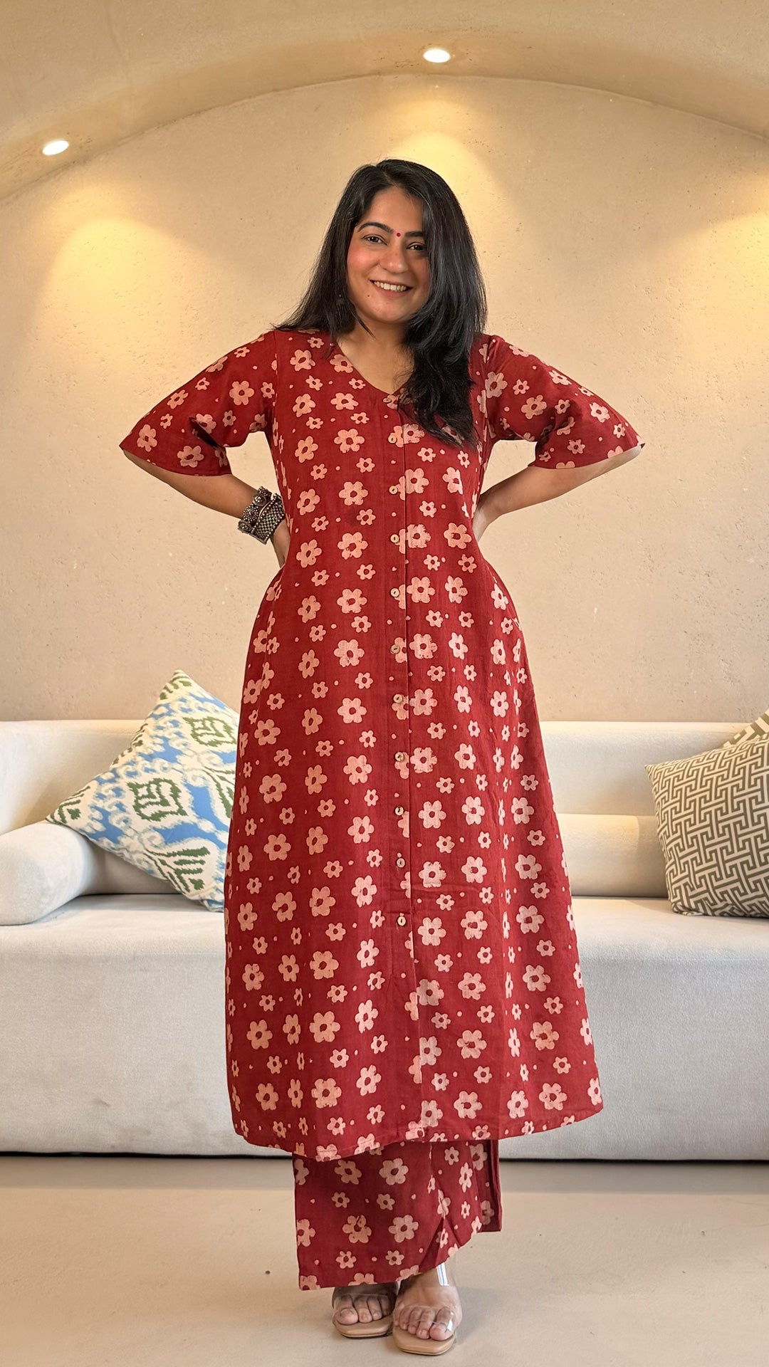 Jaanvi Ajrakh Cotton Co-ord - Red Floral