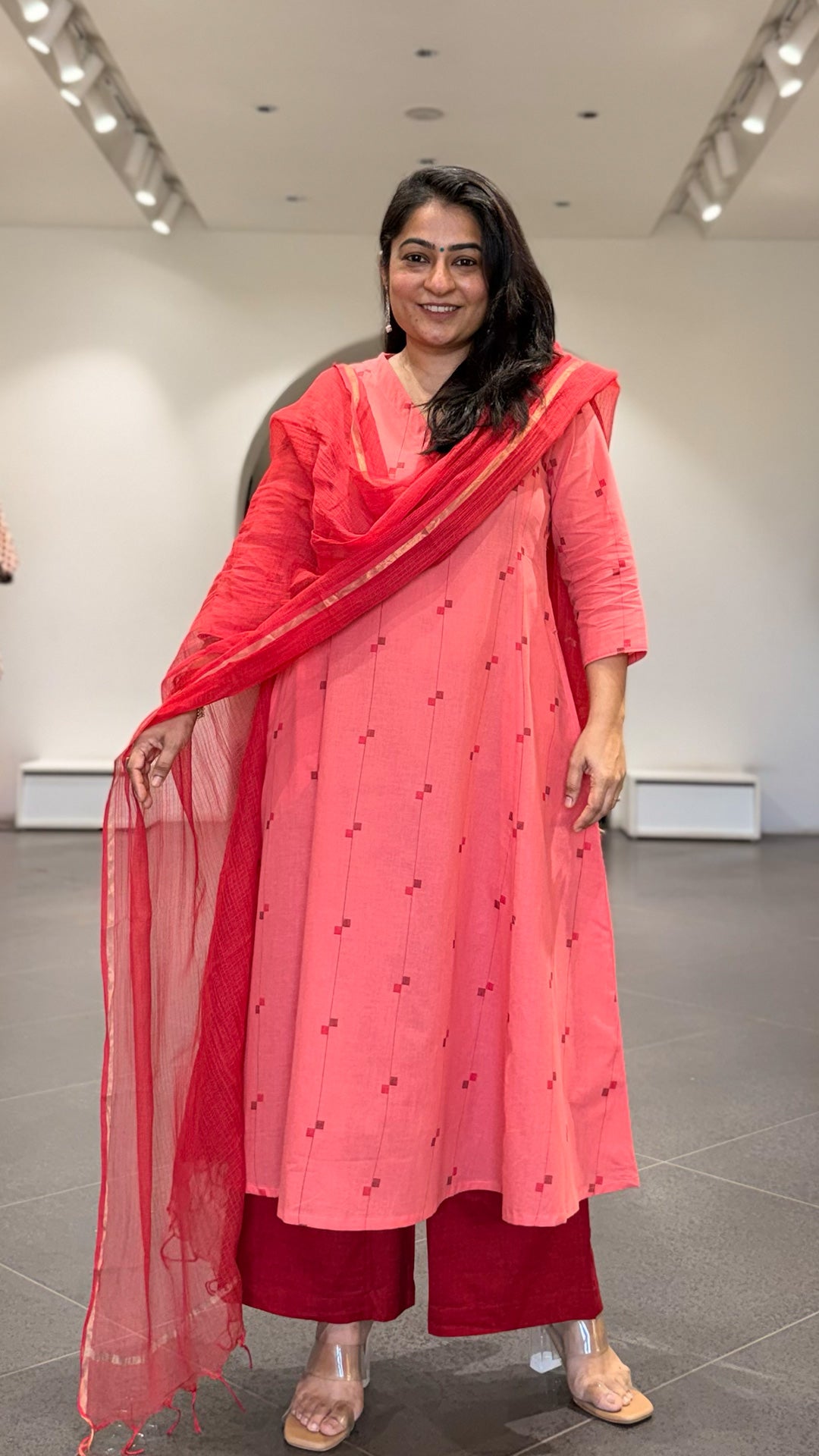 Shaheen Handwoven Cotton Kurta - Peach