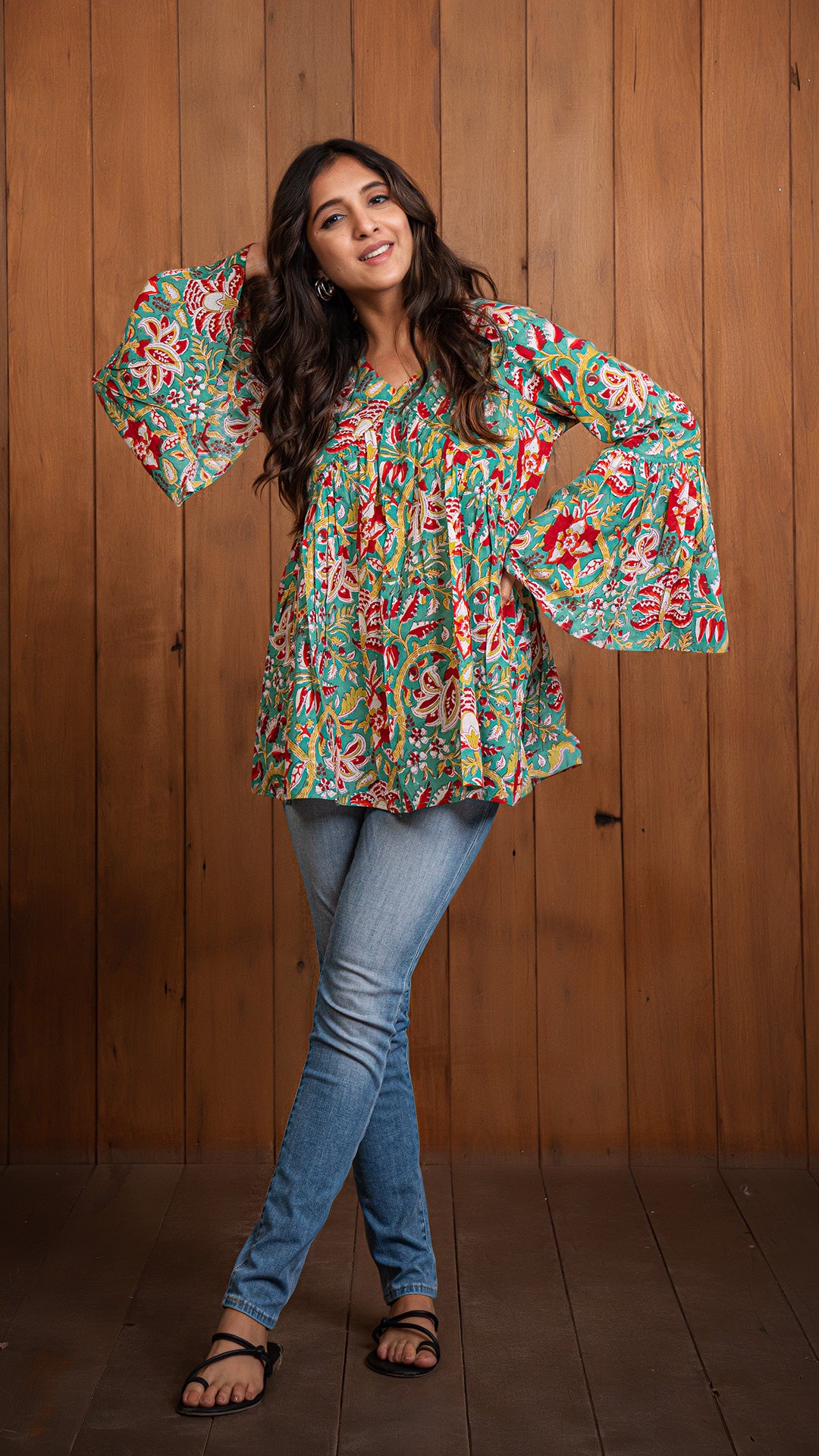 Renu Sanganeri Pleated Short Top In Green