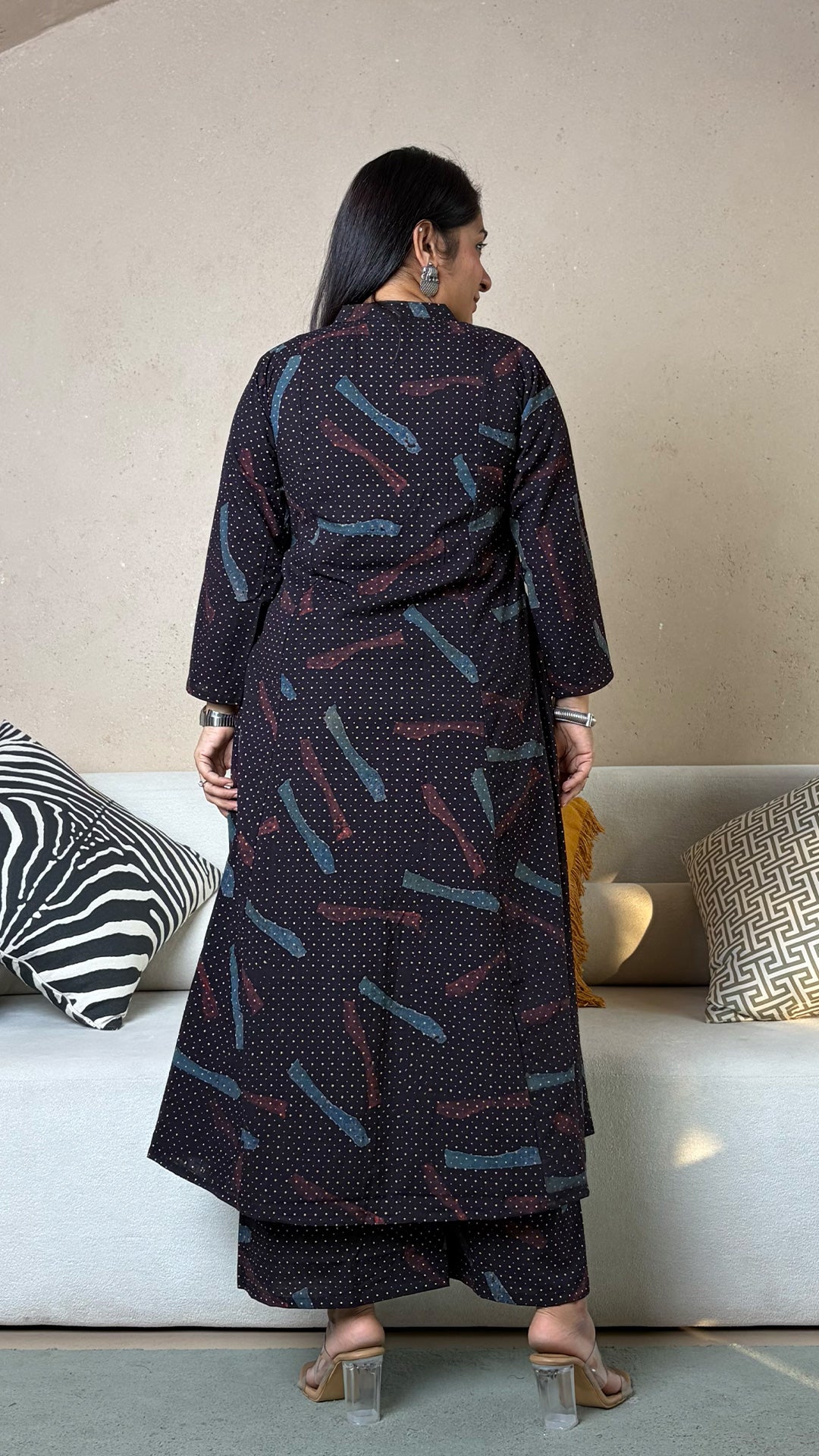 Aaryah Ajrakh Kali Kurta In Cotton - Black