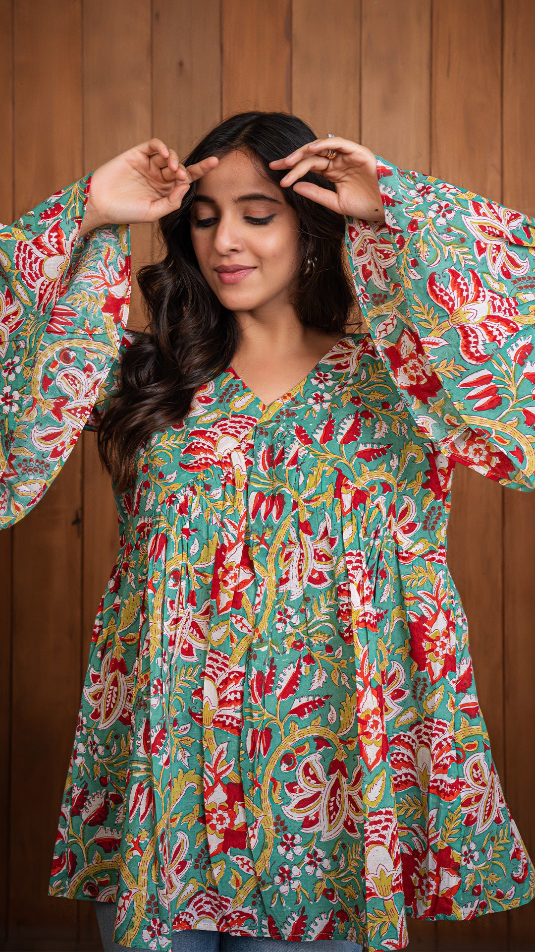 Renu Sanganeri Pleated Short Top In Green