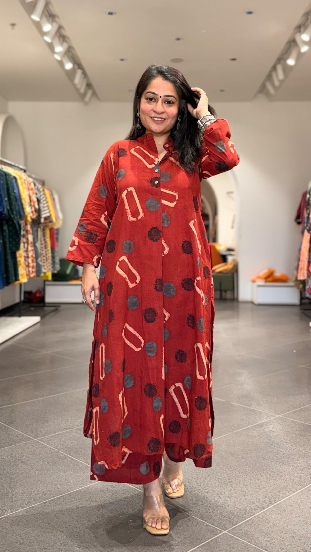 Antara Ajrakh Handblock Kurta In Cotton - Red