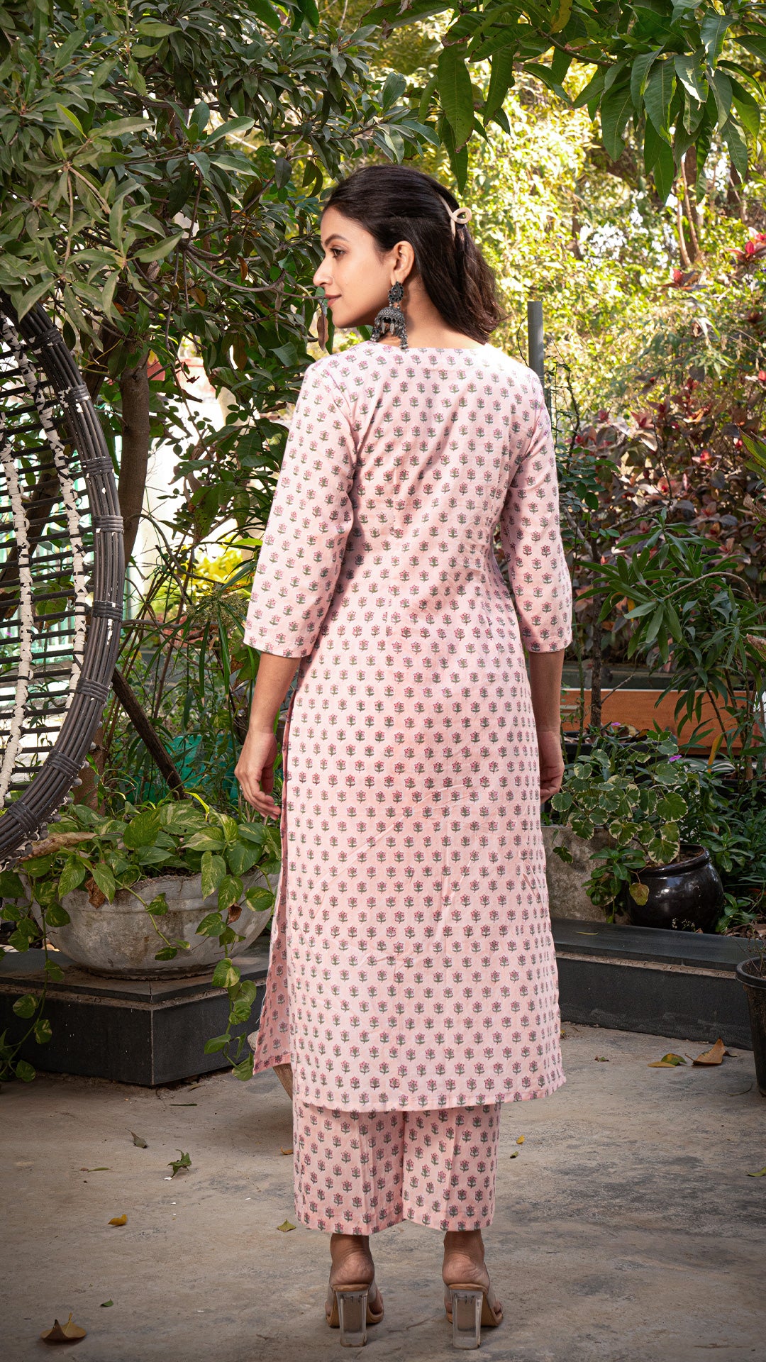 Tyani Sanganeri Hand Block Cotton Kurta - Peach