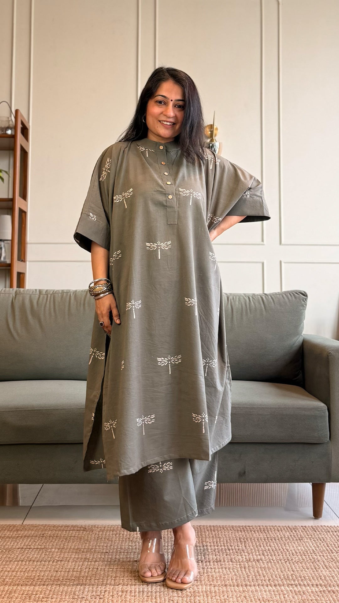 Rehana Kaftan Co-ord In Cotton - Slate Grey