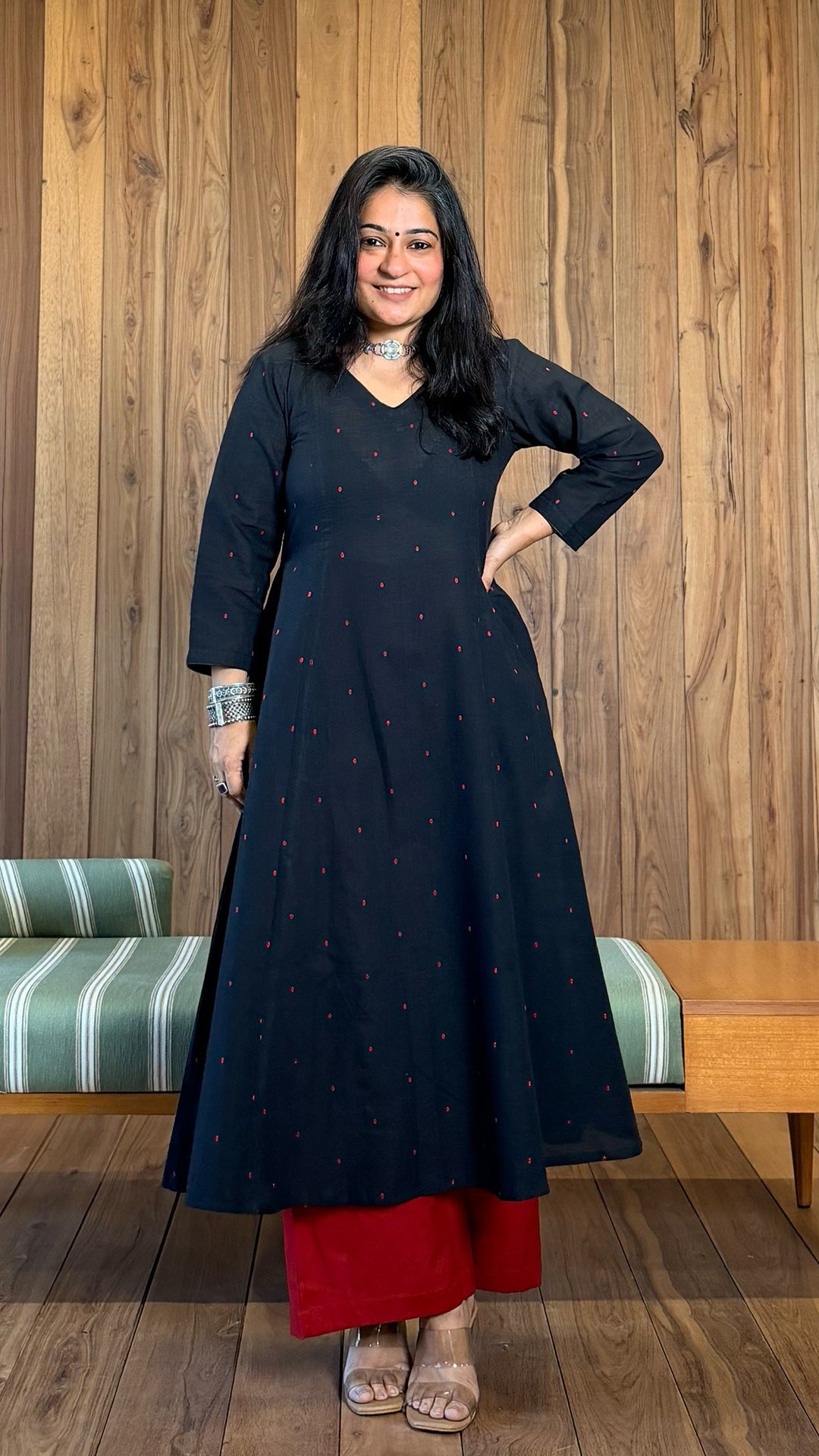 Aiza Handwoven Cotton Kurta- Black