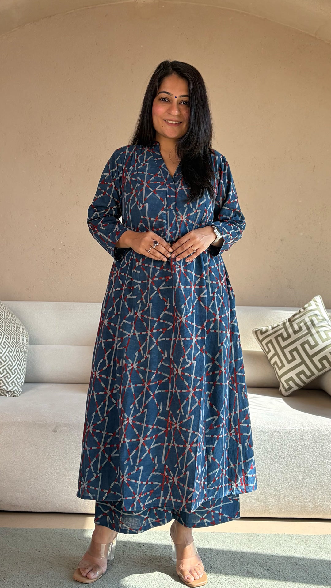 Barkha Ajrakh Kali Kurta In Cotton - Indigo