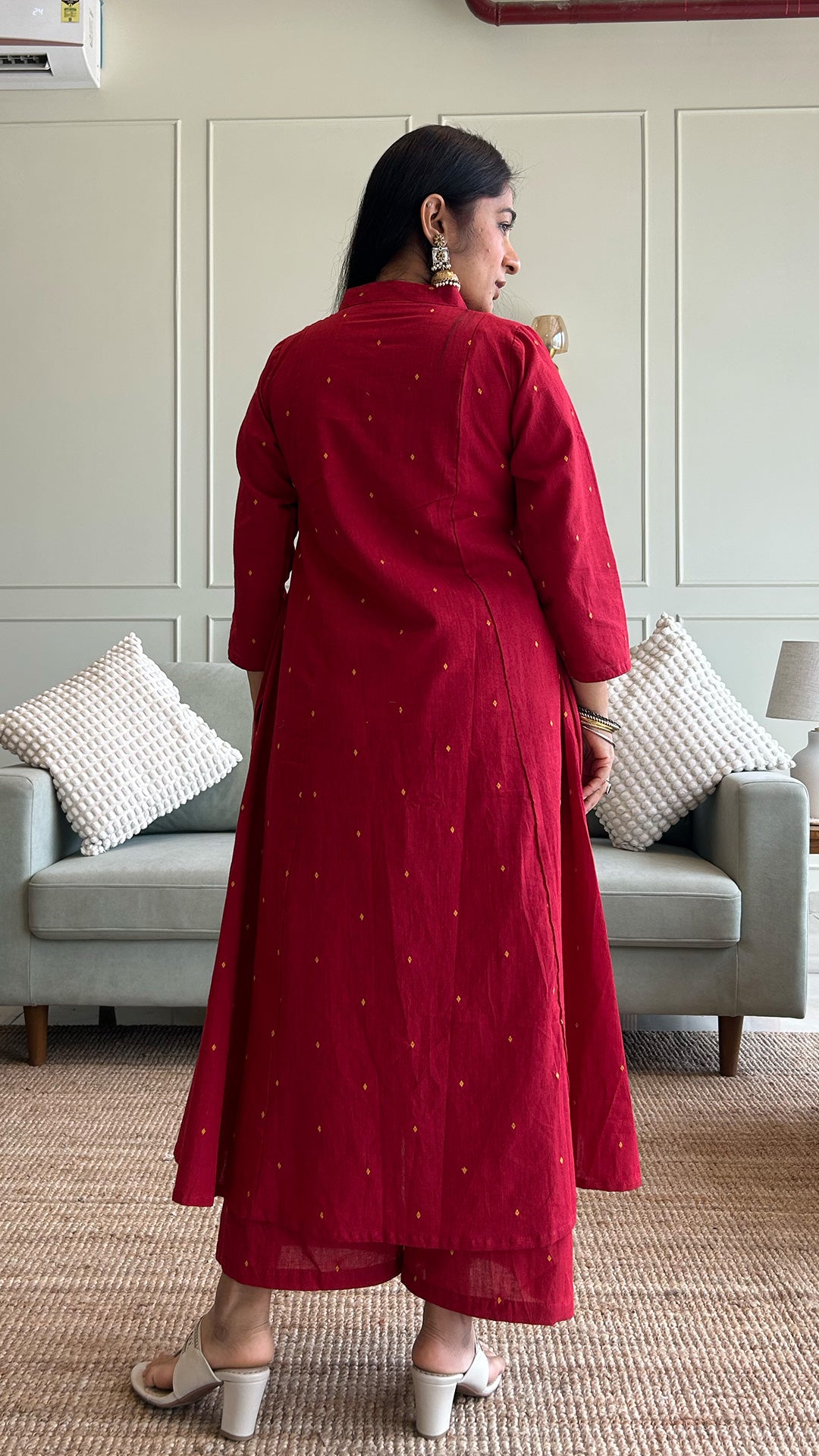 Aditi - Hand Woven Kali Cotton Kurta Set in Red