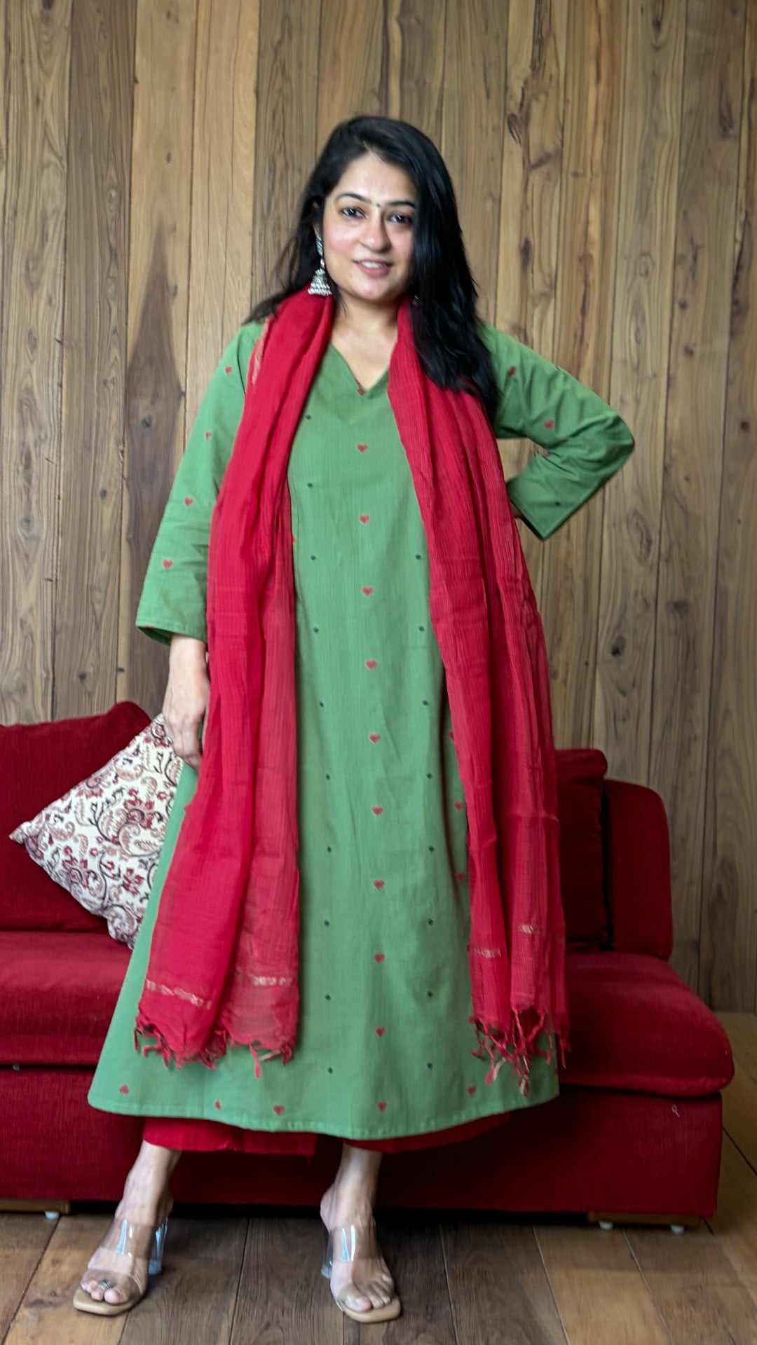 Gauhar Hand Woven Kali Kurta In Cotton - Green