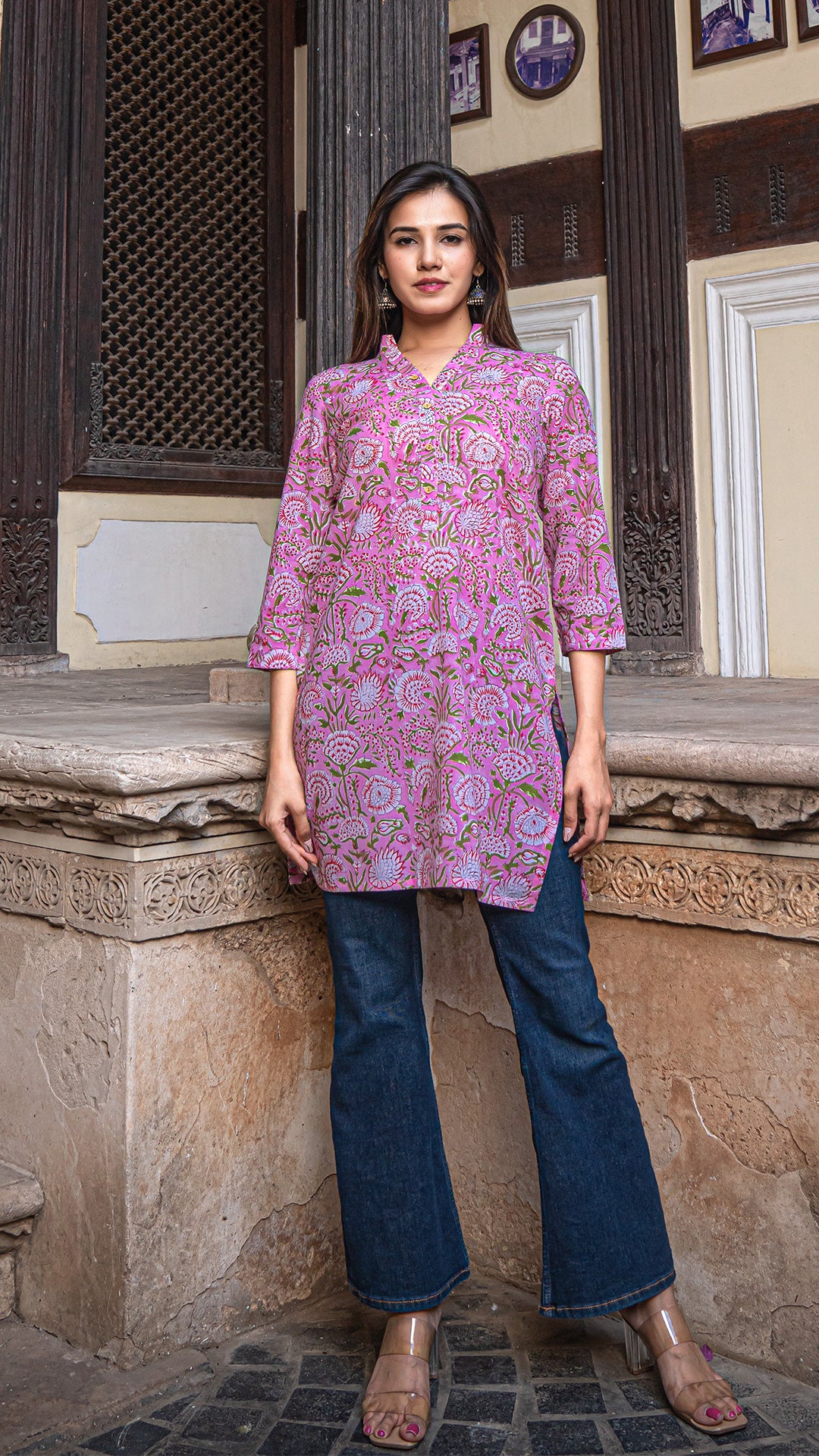 Zoya Sanganeri Cotton Short Top - Pink