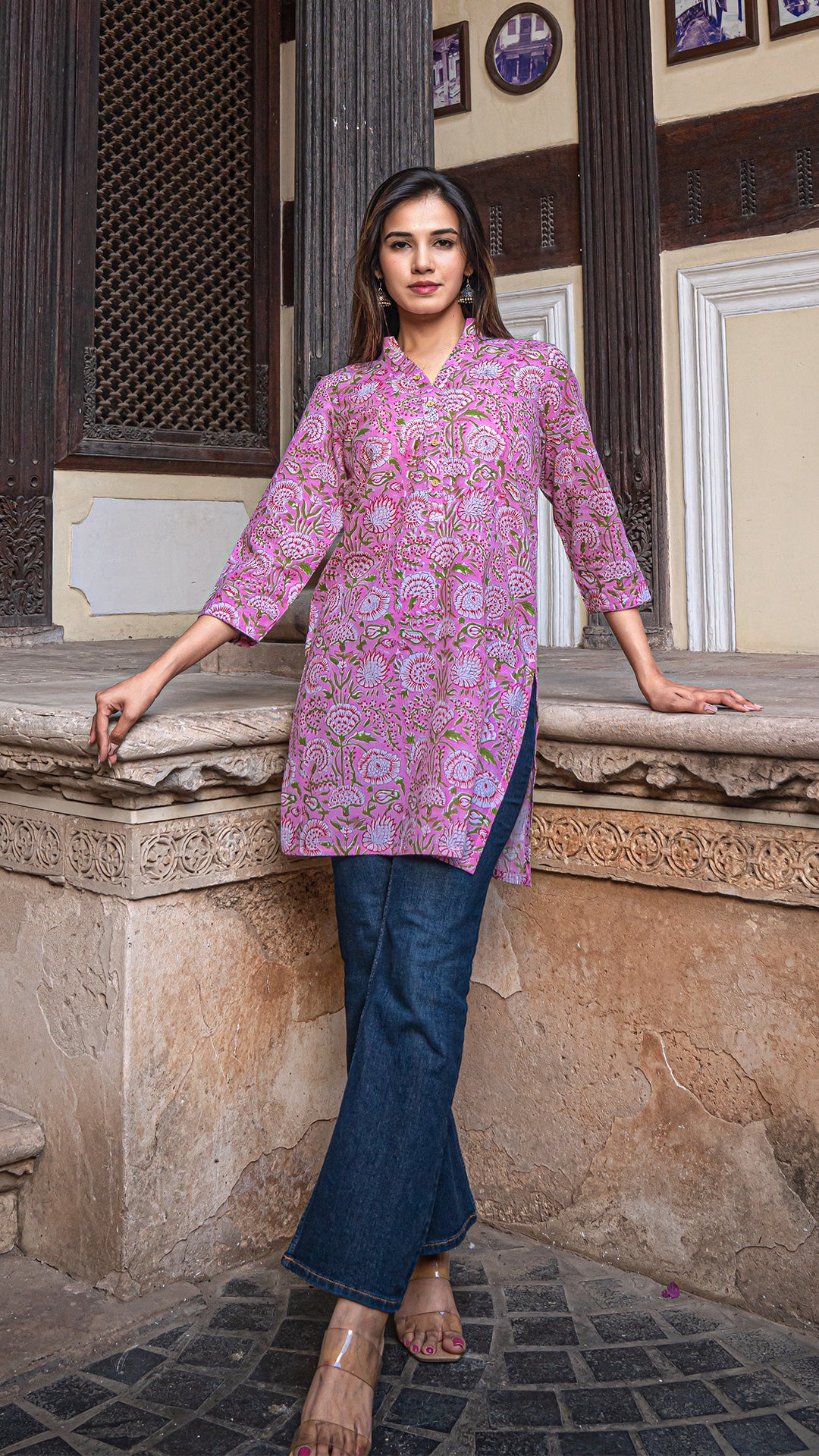 Zoya Sanganeri Cotton Short Top - Pink